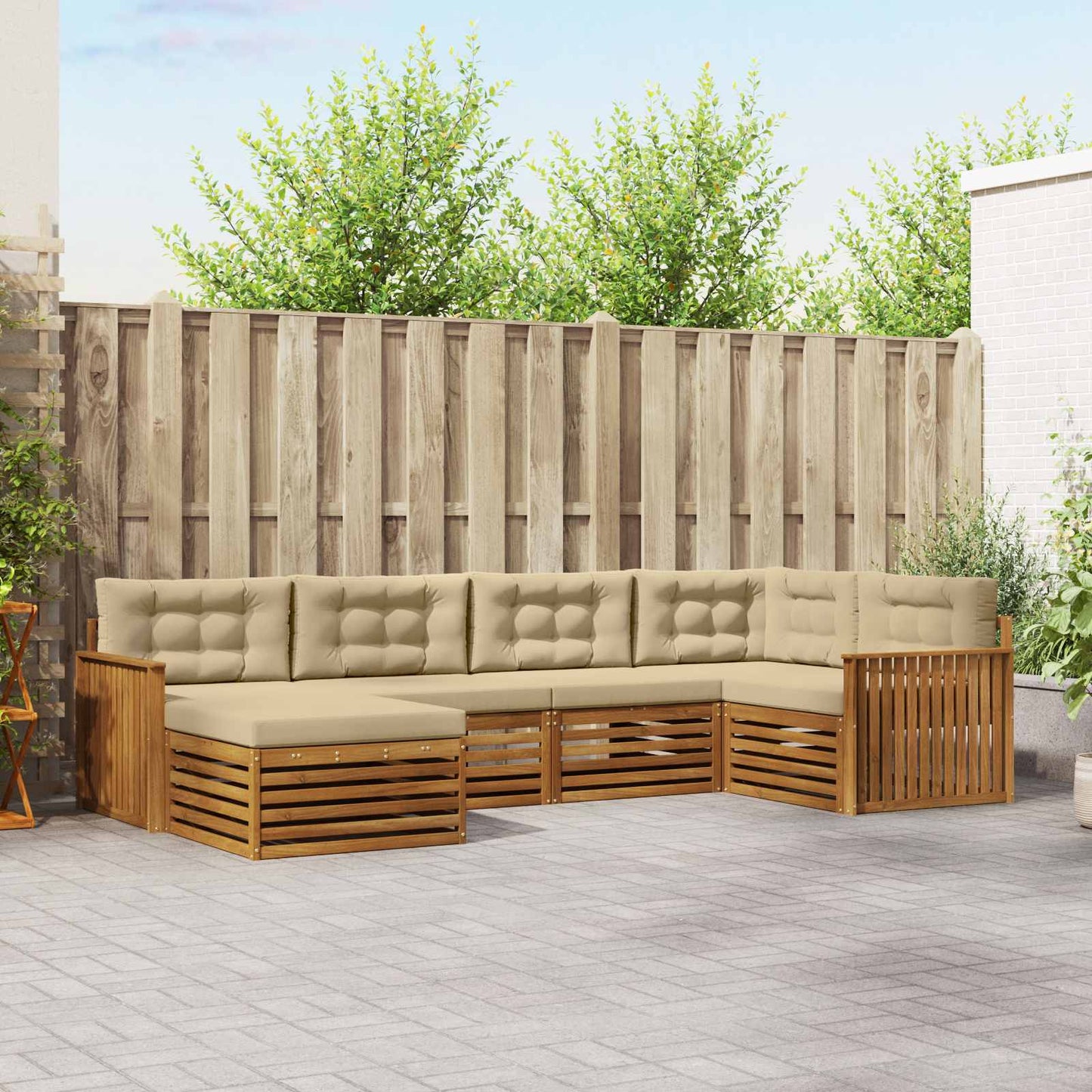 Outdoor-Sofagarnitur mit Kissen 6 pcs Natur und Beige