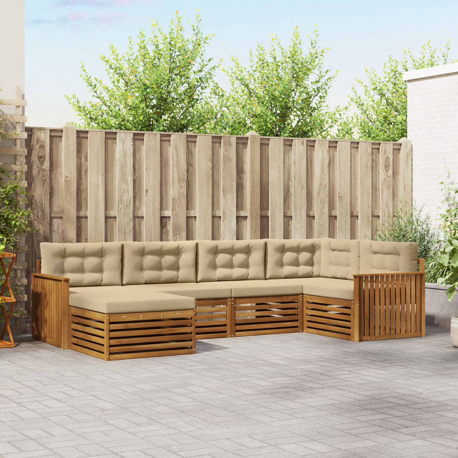 Outdoor-Sofagarnitur mit Kissen 6 pcs Natur und Beige