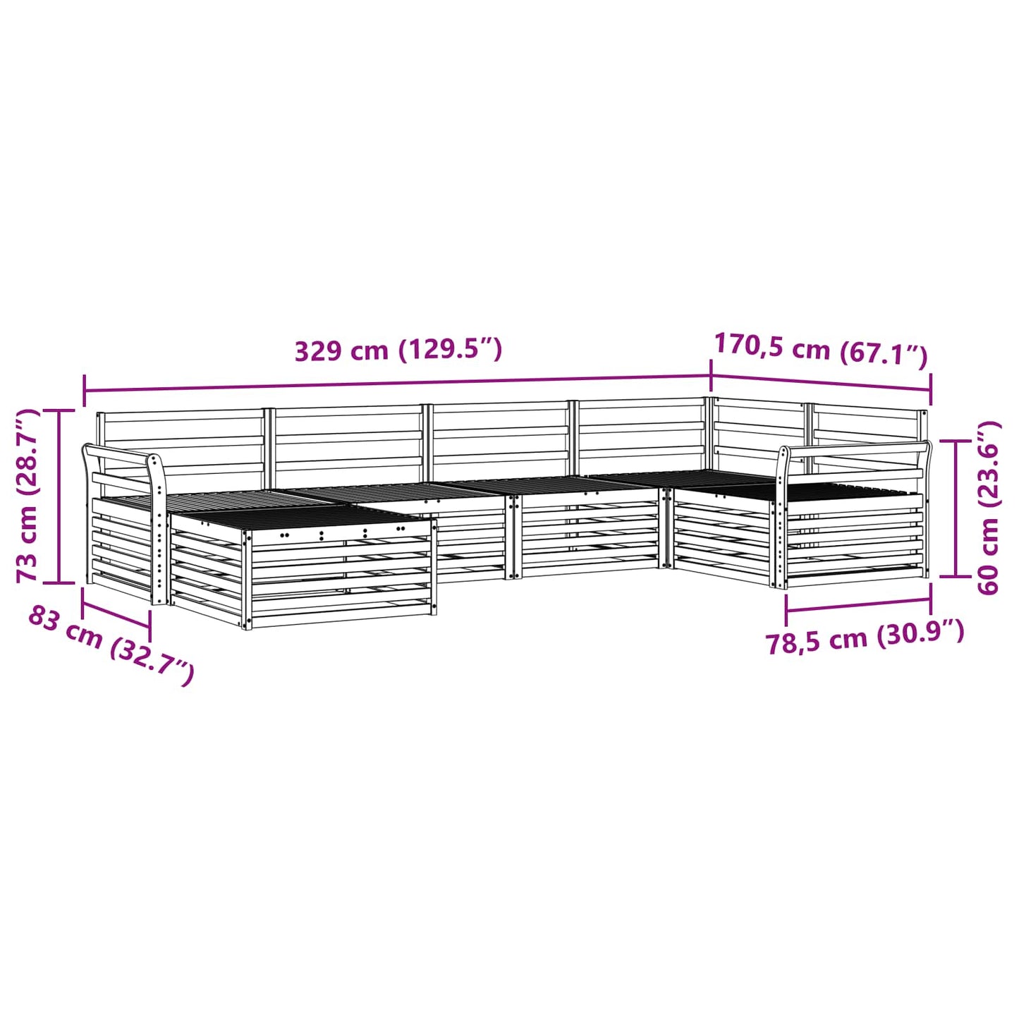 Outdoor-Sofagarnitur 6 pcs Natur Massivholz Akazie