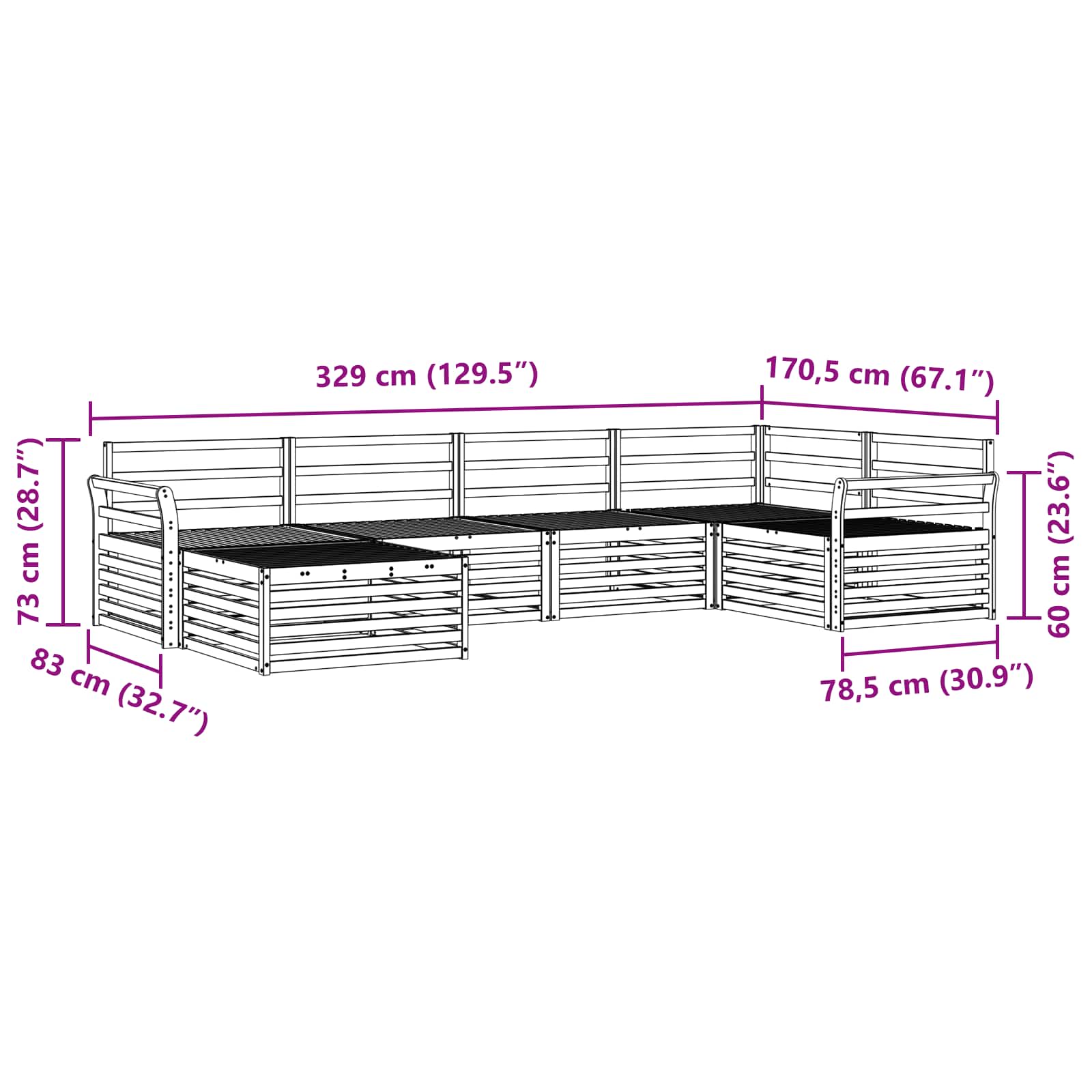 Outdoor-Sofagarnitur 6 pcs Natur Massivholz Akazie