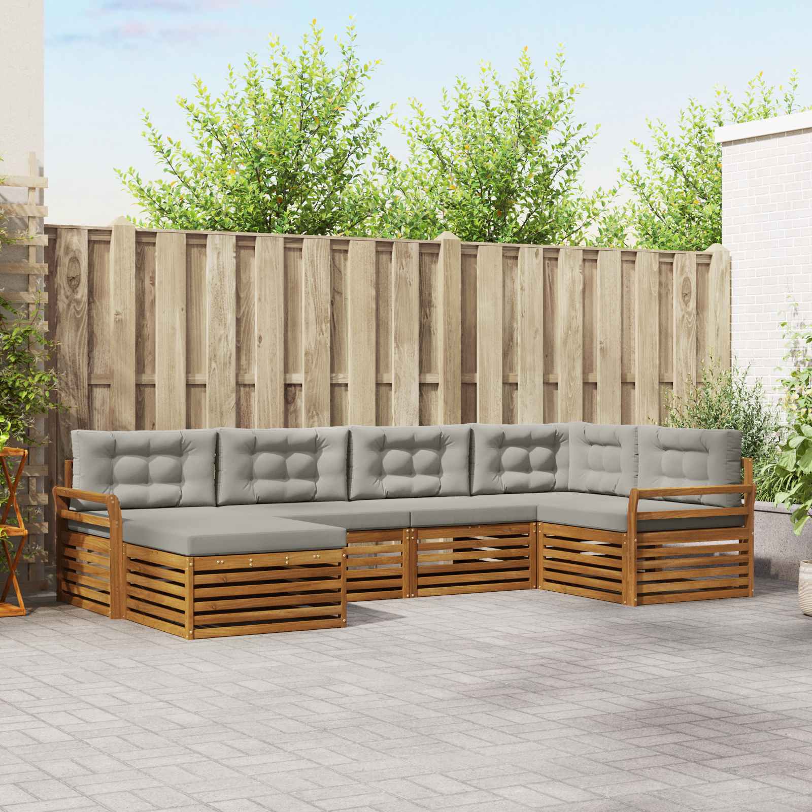 Outdoor-Sofagarnitur mit Kissen 6 pcs Natürlich und Hellgrau