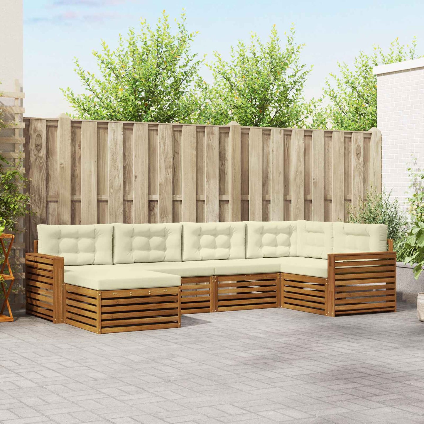 Outdoor-Sofagarnitur mit Kissen 6 pcs Natur und Creme