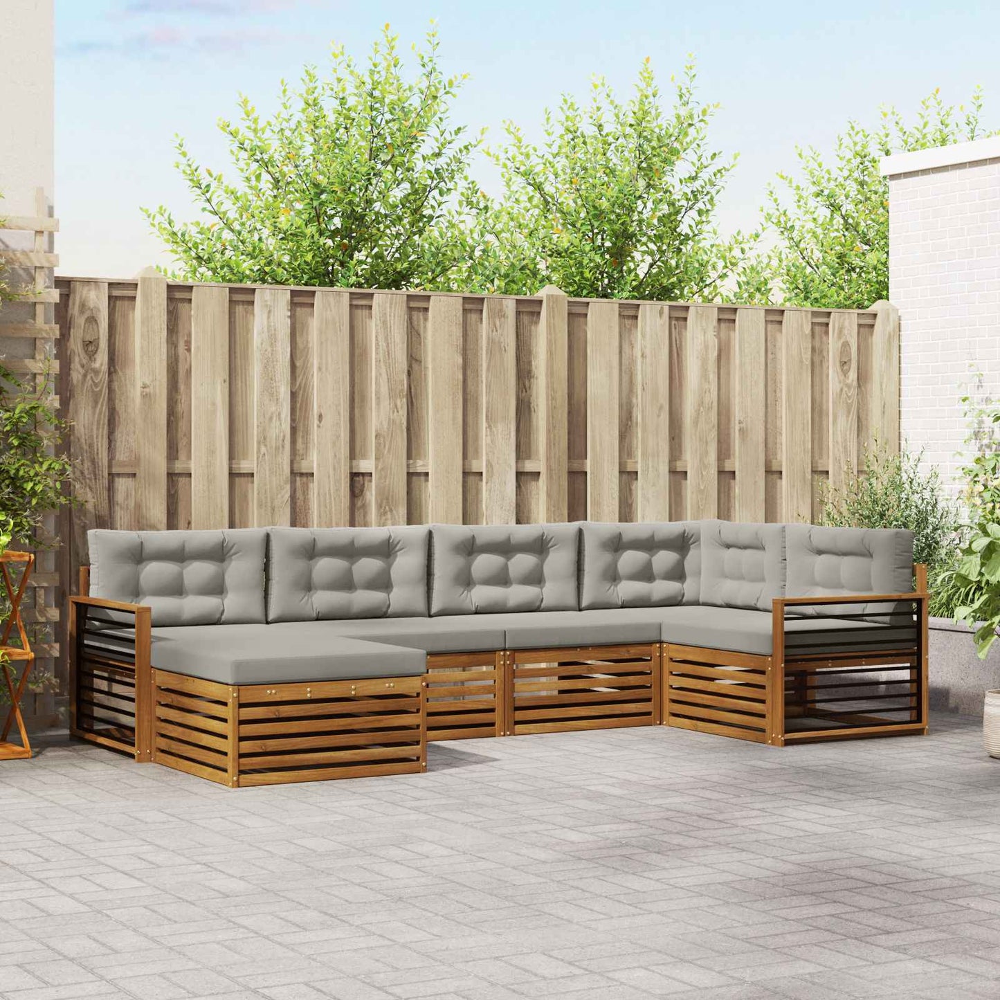 Outdoor-Sofagarnitur mit Kissen 6 pcs Natürlich und Hellgrau