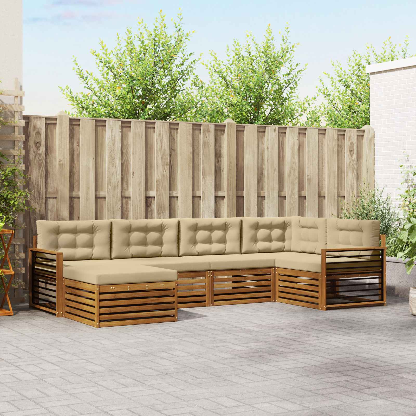 Outdoor-Sofagarnitur 6 stk. Natur und Beige