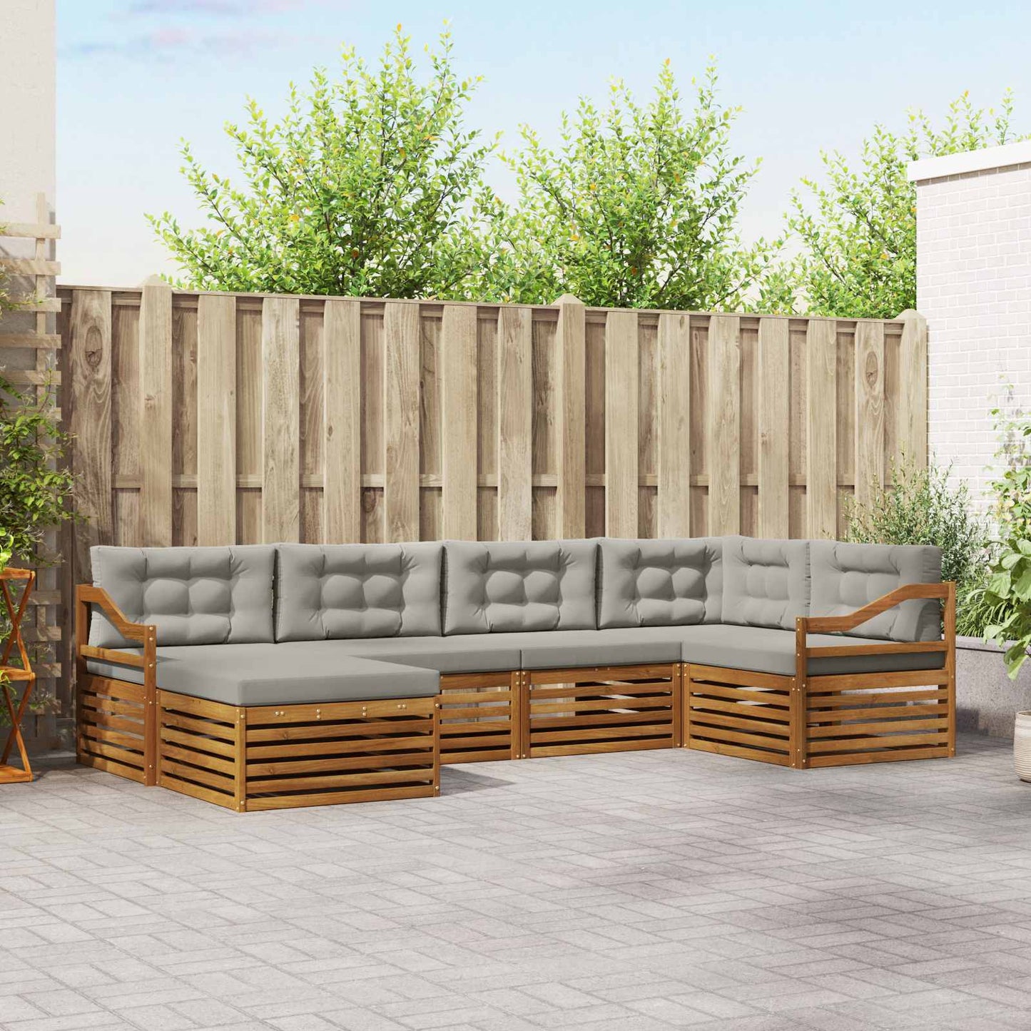 Outdoor-Sofagarnitur mit Kissen 6 pcs Natürlich und Hellgrau