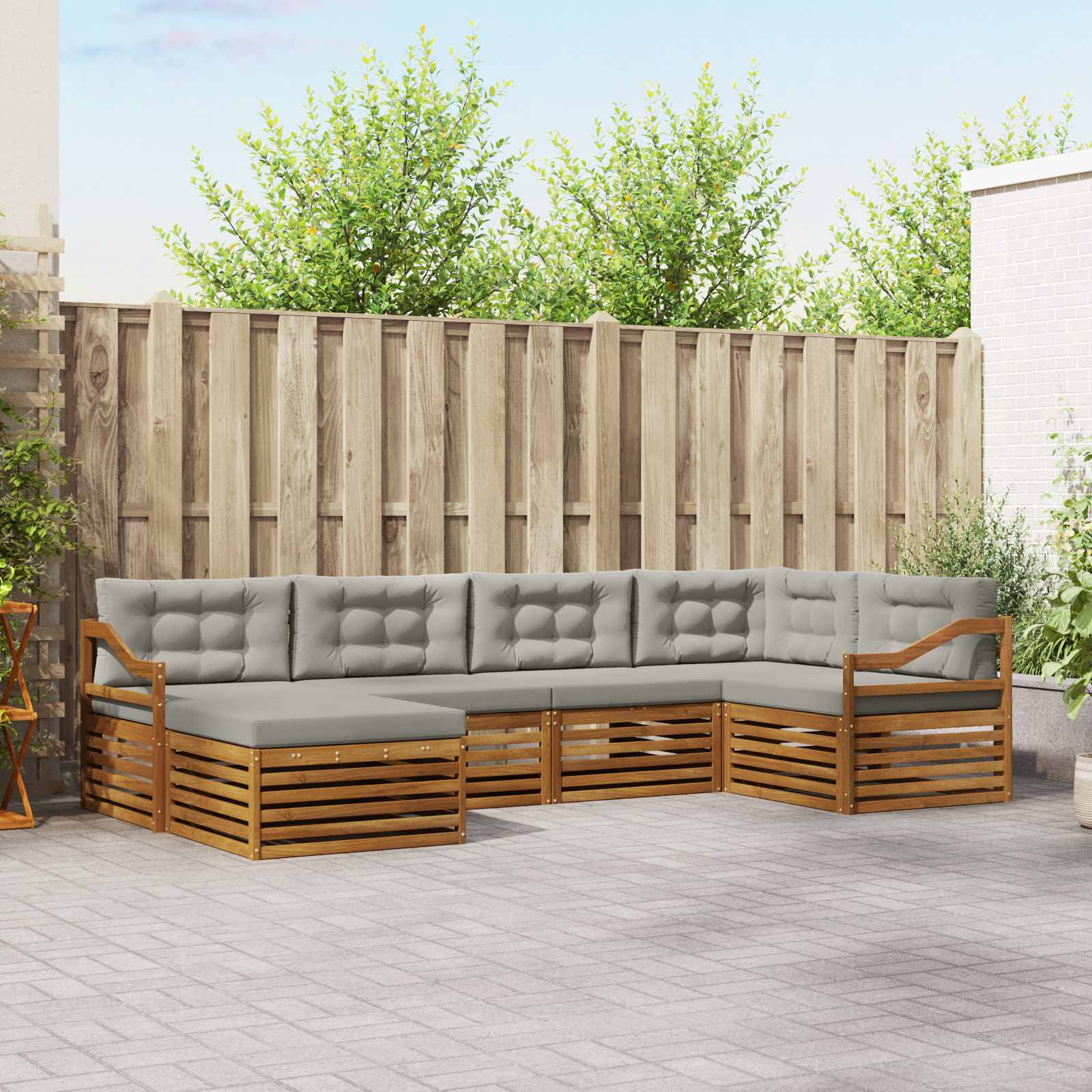 Outdoor-Sofagarnitur mit Kissen 6 pcs Natürlich und Hellgrau
