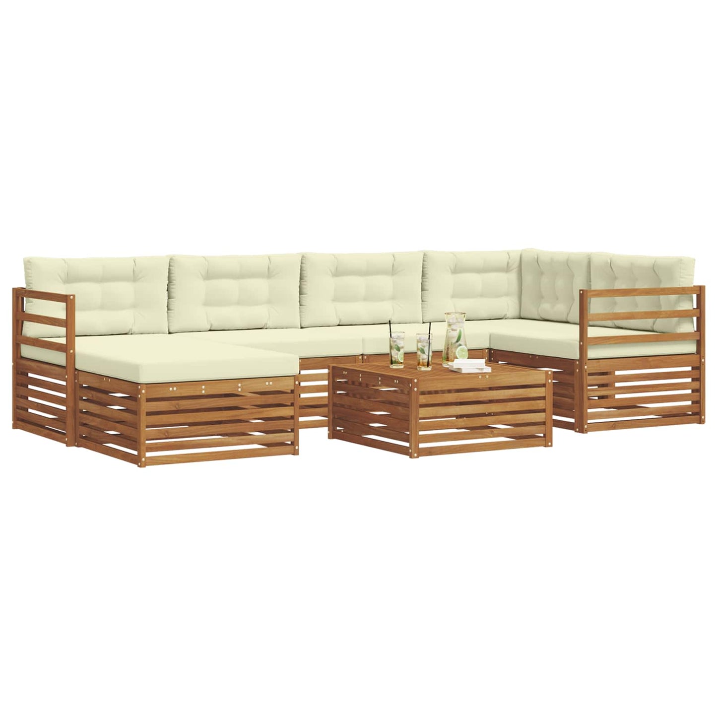 Outdoor-Sofagarnitur mit Kissen 7 pcs Natur und Creme
