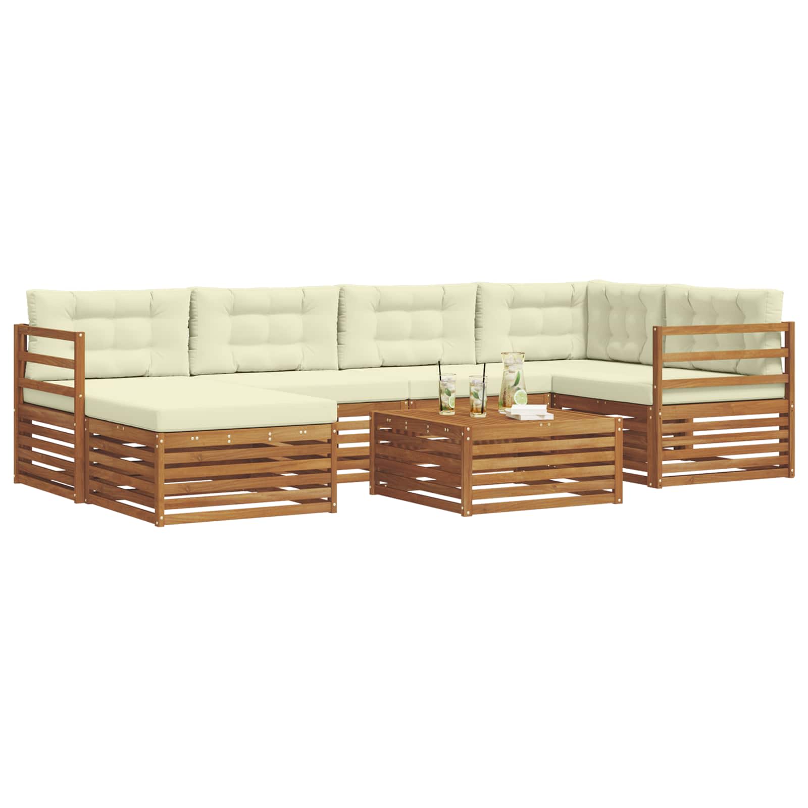 Outdoor-Sofagarnitur mit Kissen 7 pcs Natur und Creme