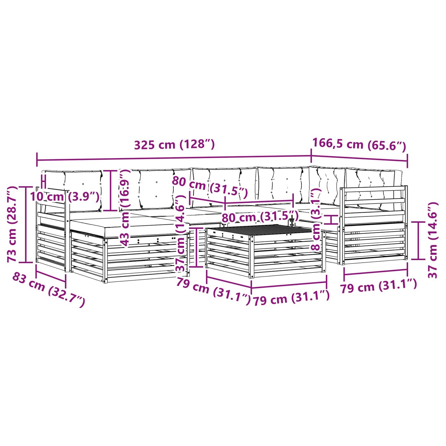 Outdoor-Sofagarnitur mit Kissen 7 pcs Natürlich und Hellgrau