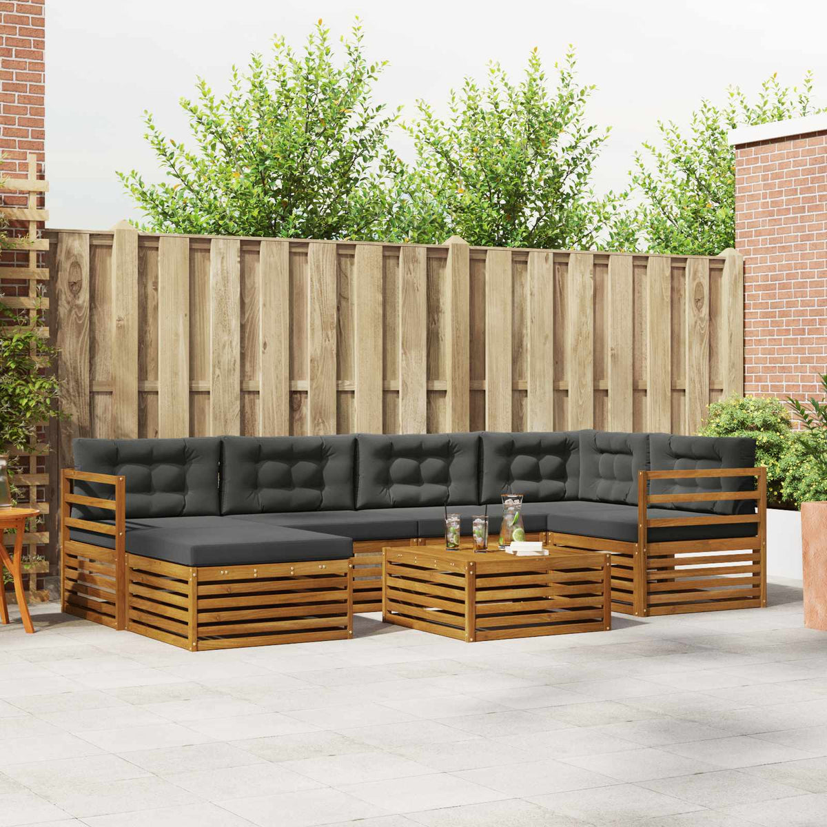 Outdoor-Sofagarnitur 7 stk. Natur und Anthrazit