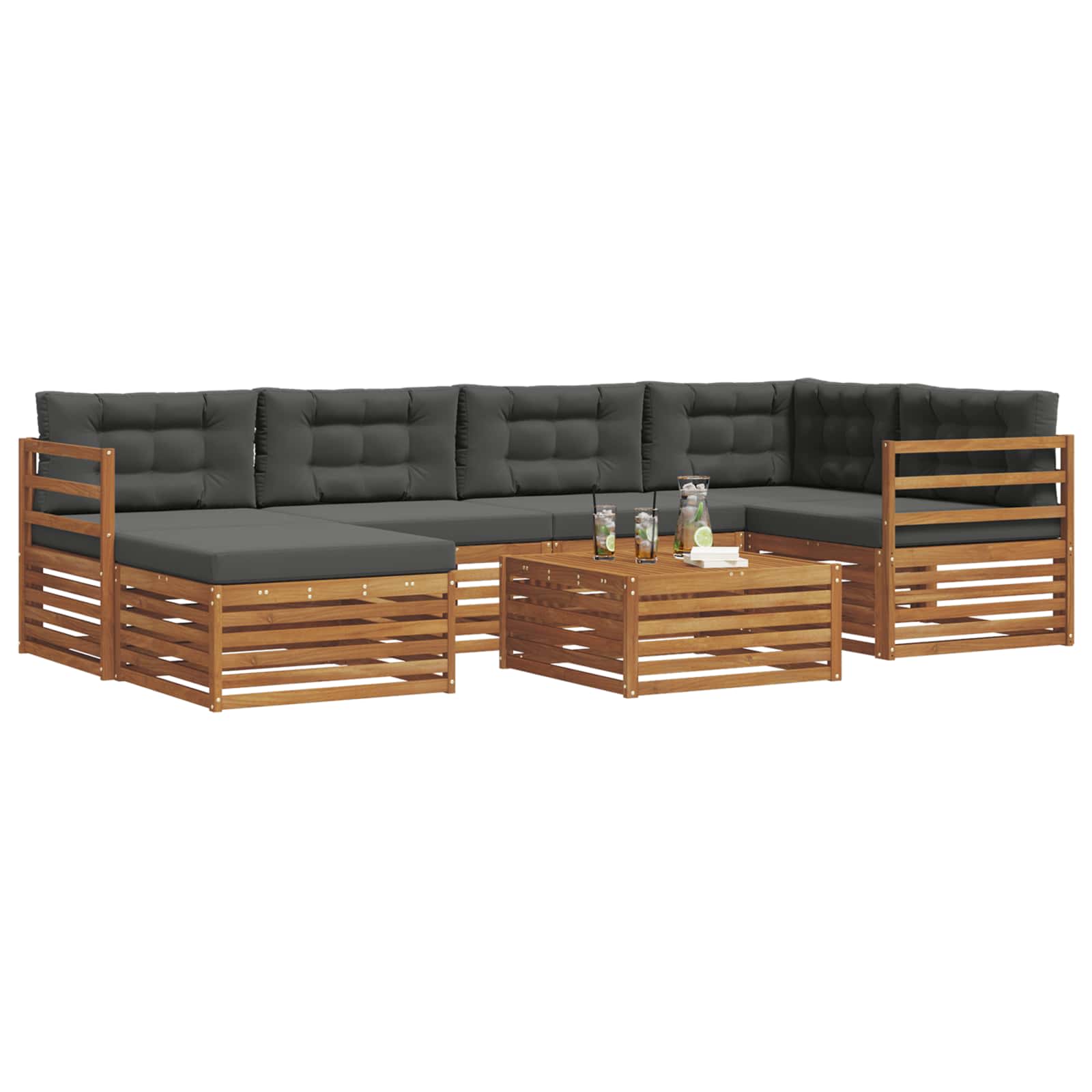 Outdoor-Sofagarnitur mit Kissen 7 pcs Natur und Anthrazit