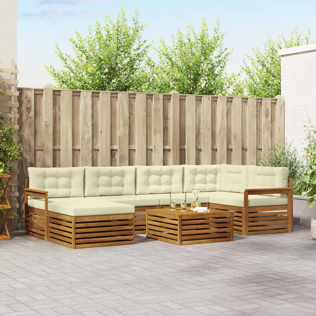 Outdoor-Sofagarnitur 7 stk. Natur und Creme