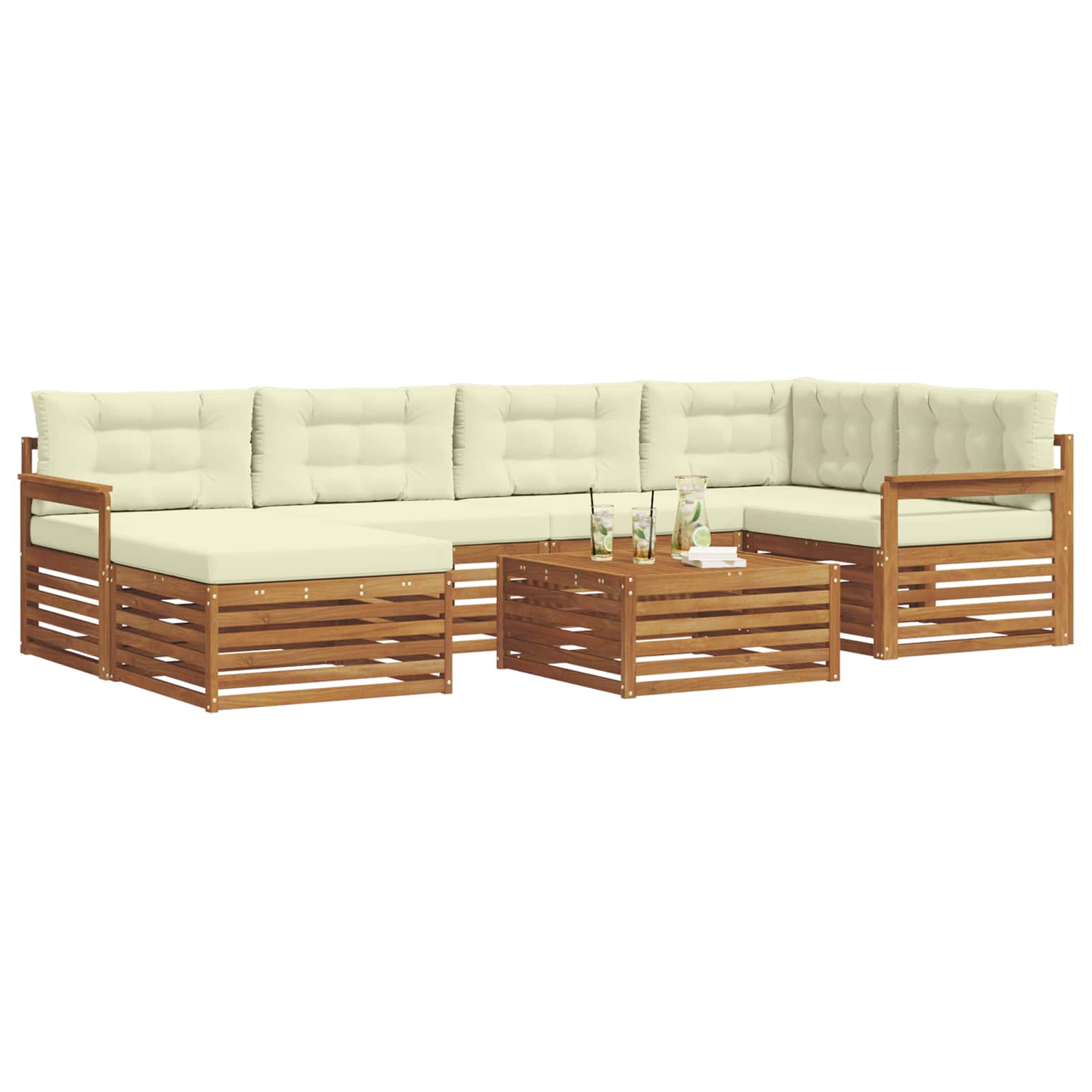 Outdoor-Sofagarnitur mit Kissen 7 pcs Natur und Creme