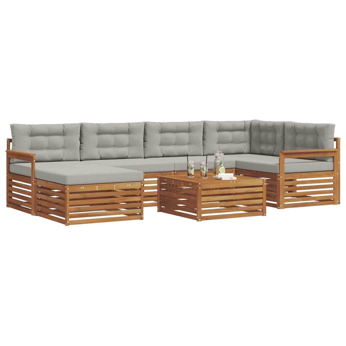 Outdoor-Sofagarnitur mit Kissen 7 pcs Natürlich und Hellgrau