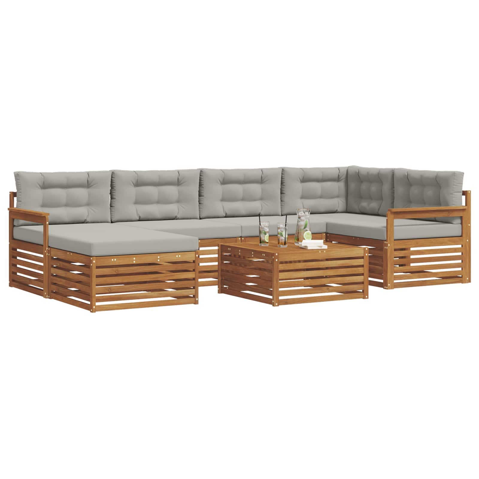 Outdoor-Sofagarnitur mit Kissen 7 pcs Natürlich und Hellgrau