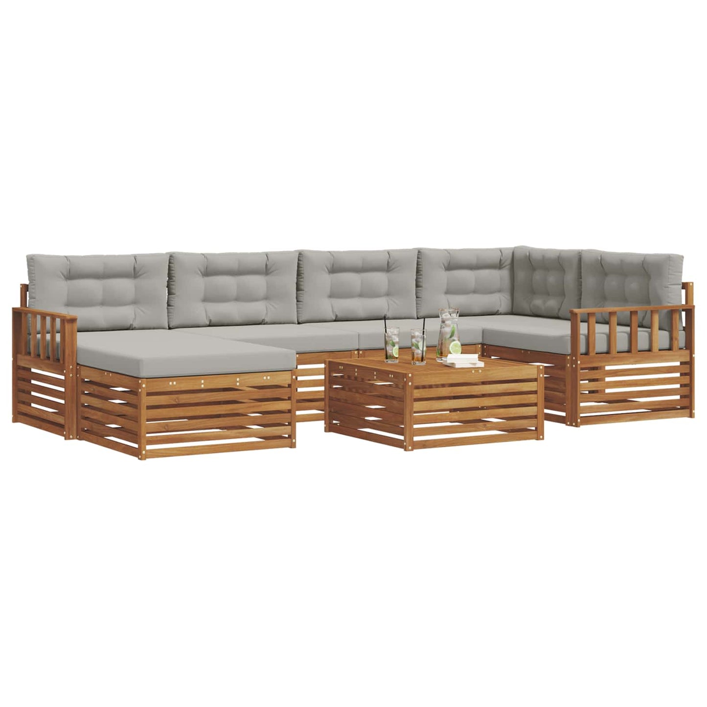 Outdoor-Sofagarnitur mit Kissen 7 pcs Natürlich und Hellgrau