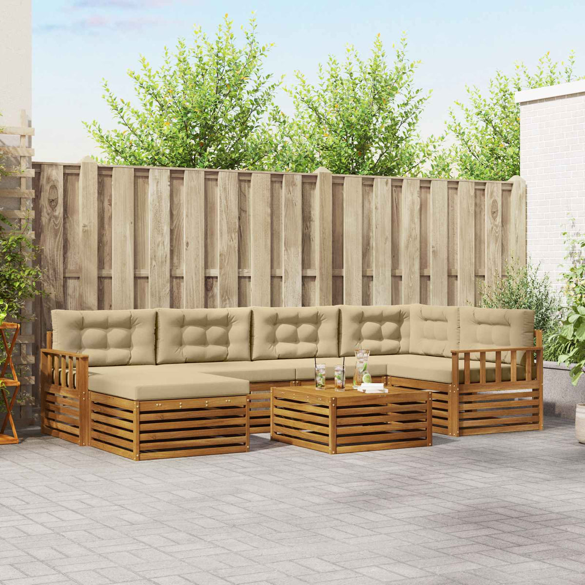 Outdoor-Sofagarnitur 7 stk. Natur und Beige