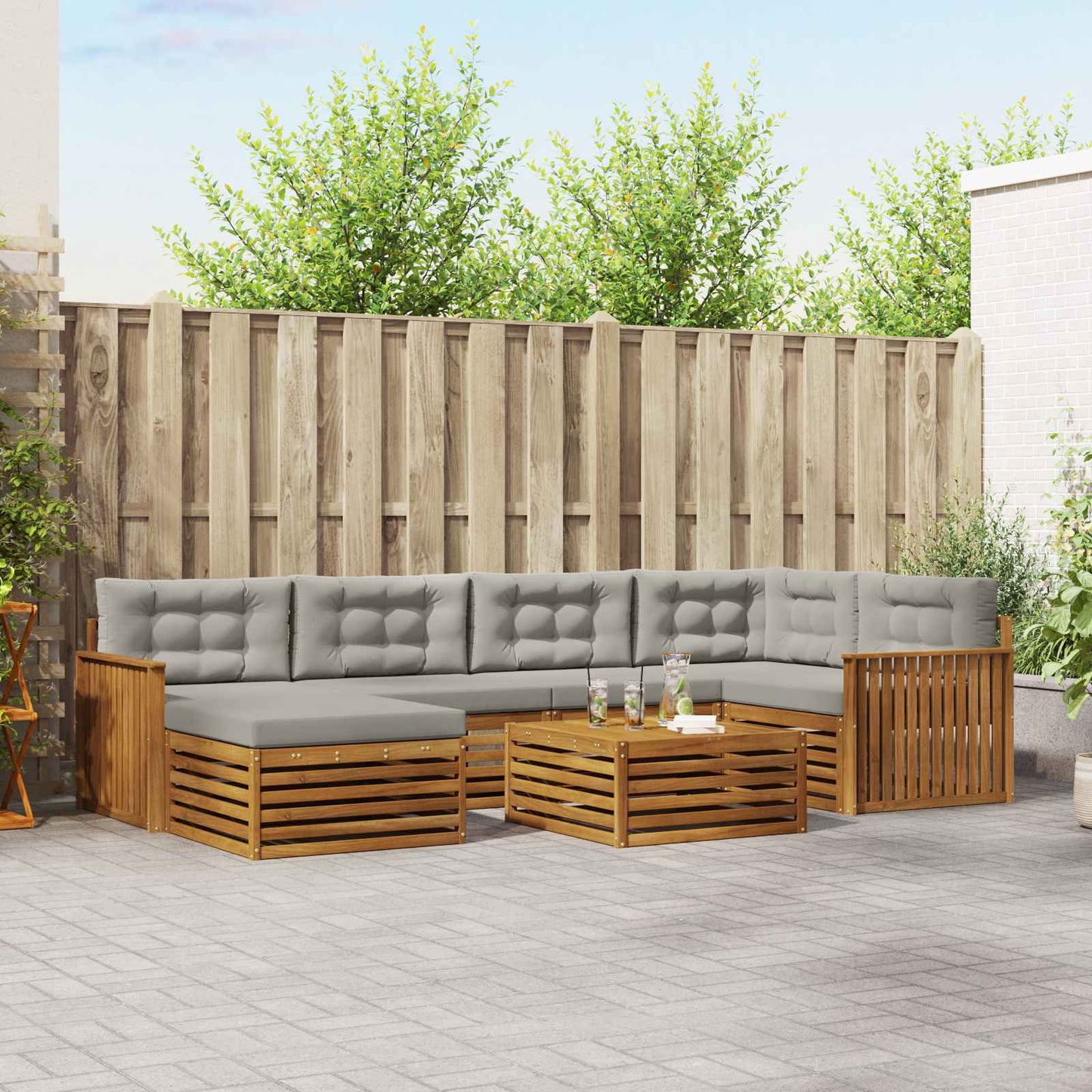 Outdoor-Sofagarnitur mit Kissen 7 pcs Natürlich und Hellgrau