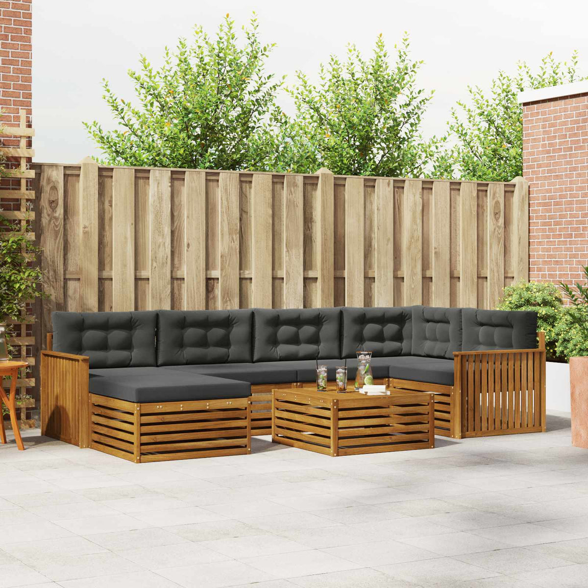 Outdoor-Sofagarnitur 7 stk. Natur und Anthrazit