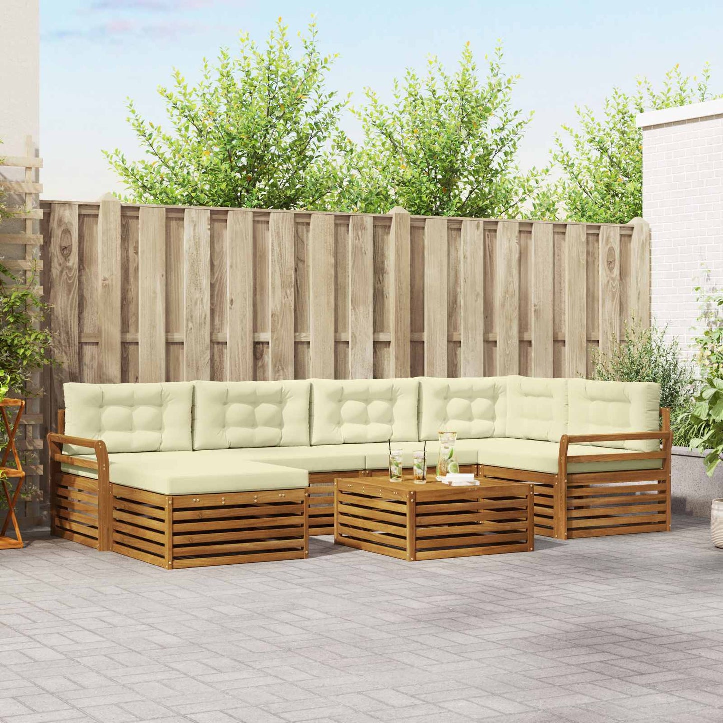 Outdoor-Sofagarnitur 7 stk. Natur und Creme