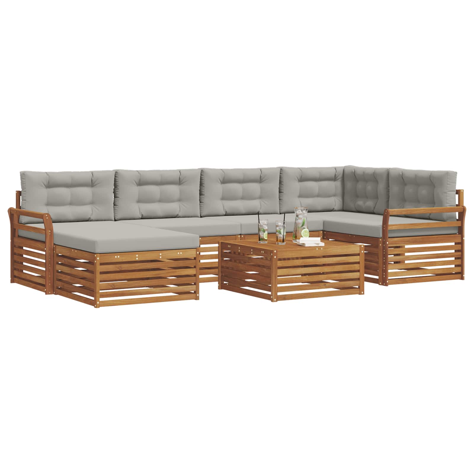Outdoor-Sofagarnitur mit Kissen 7 pcs Natürlich und Hellgrau