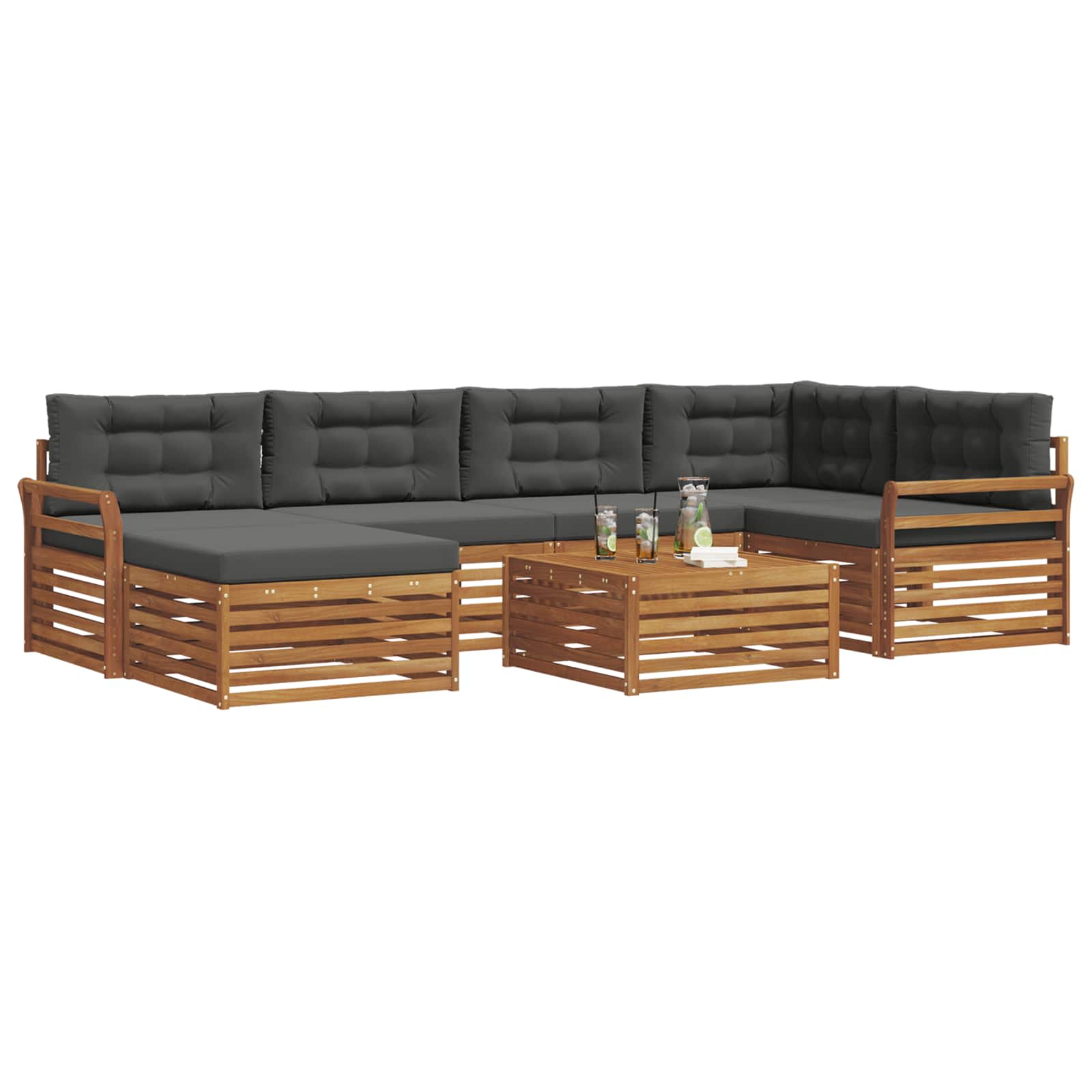 Outdoor-Sofagarnitur mit Kissen 7 pcs Natur und Anthrazit