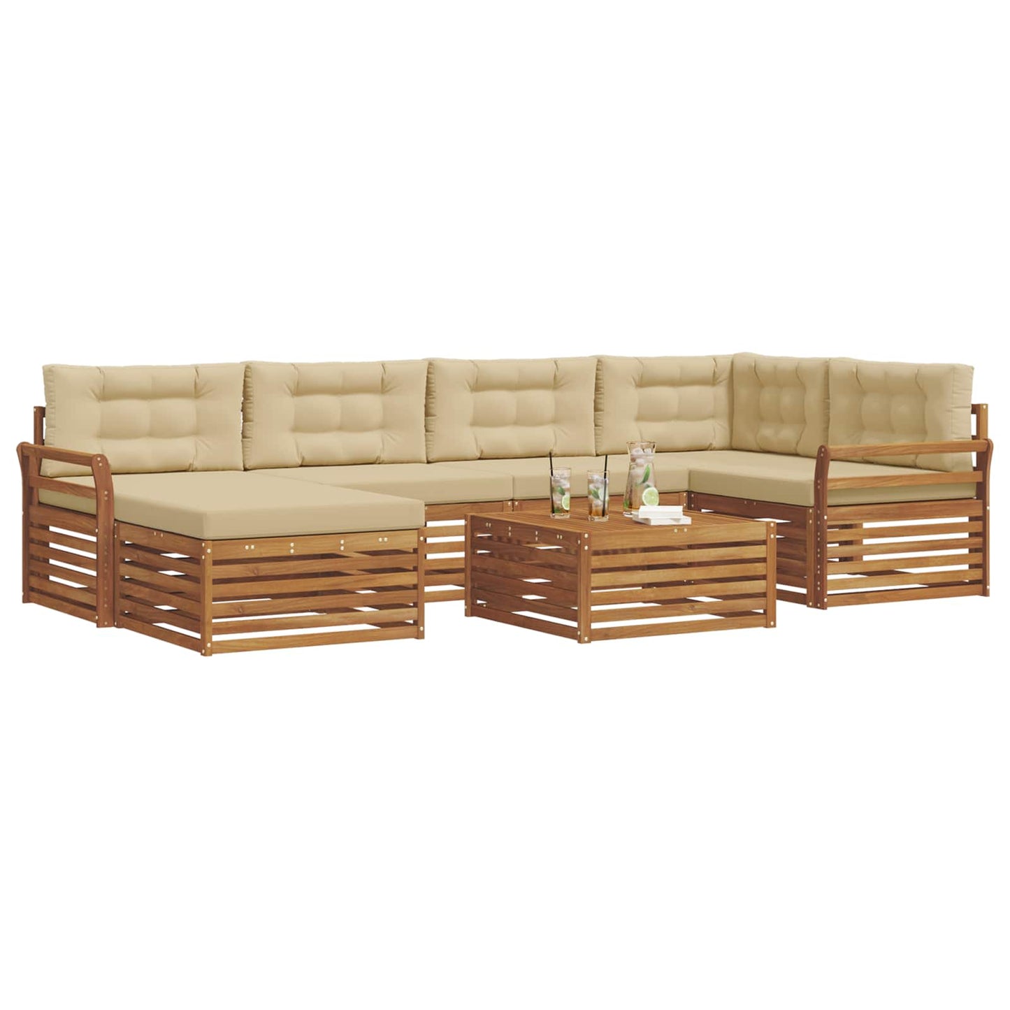 Outdoor-Sofagarnitur mit Kissen 7 pcs Natur und Beige