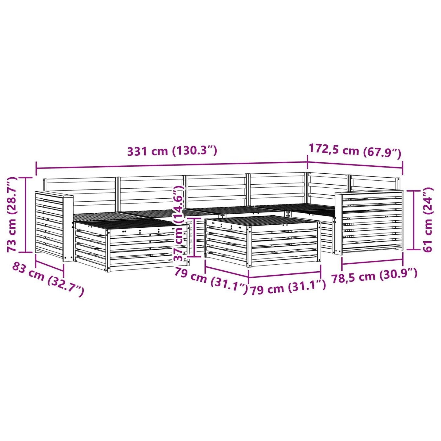 Outdoor-Sofagarnitur 7 pcs Natur Massivholz Akazie