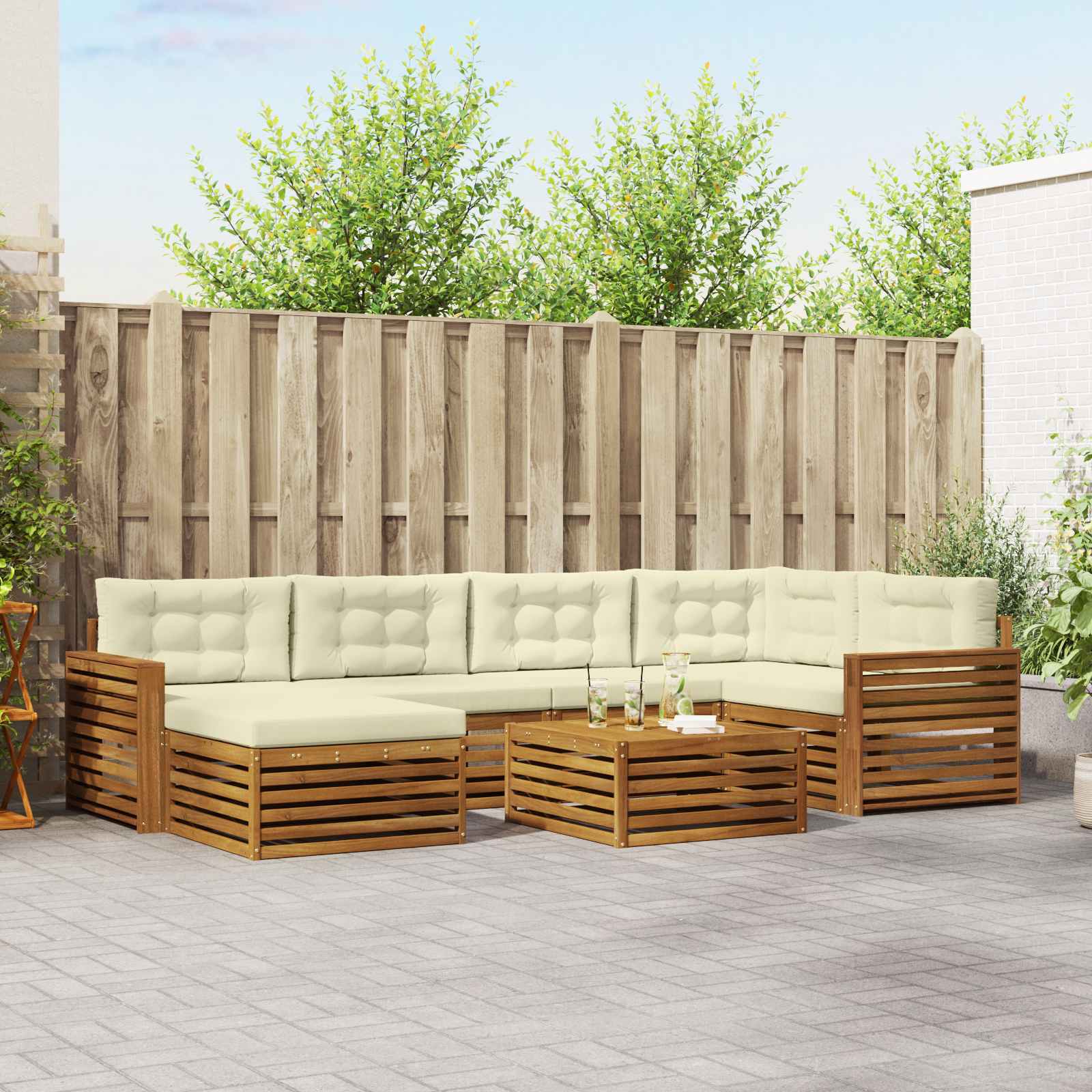 Outdoor-Sofagarnitur mit Kissen 7 pcs Natur und Creme