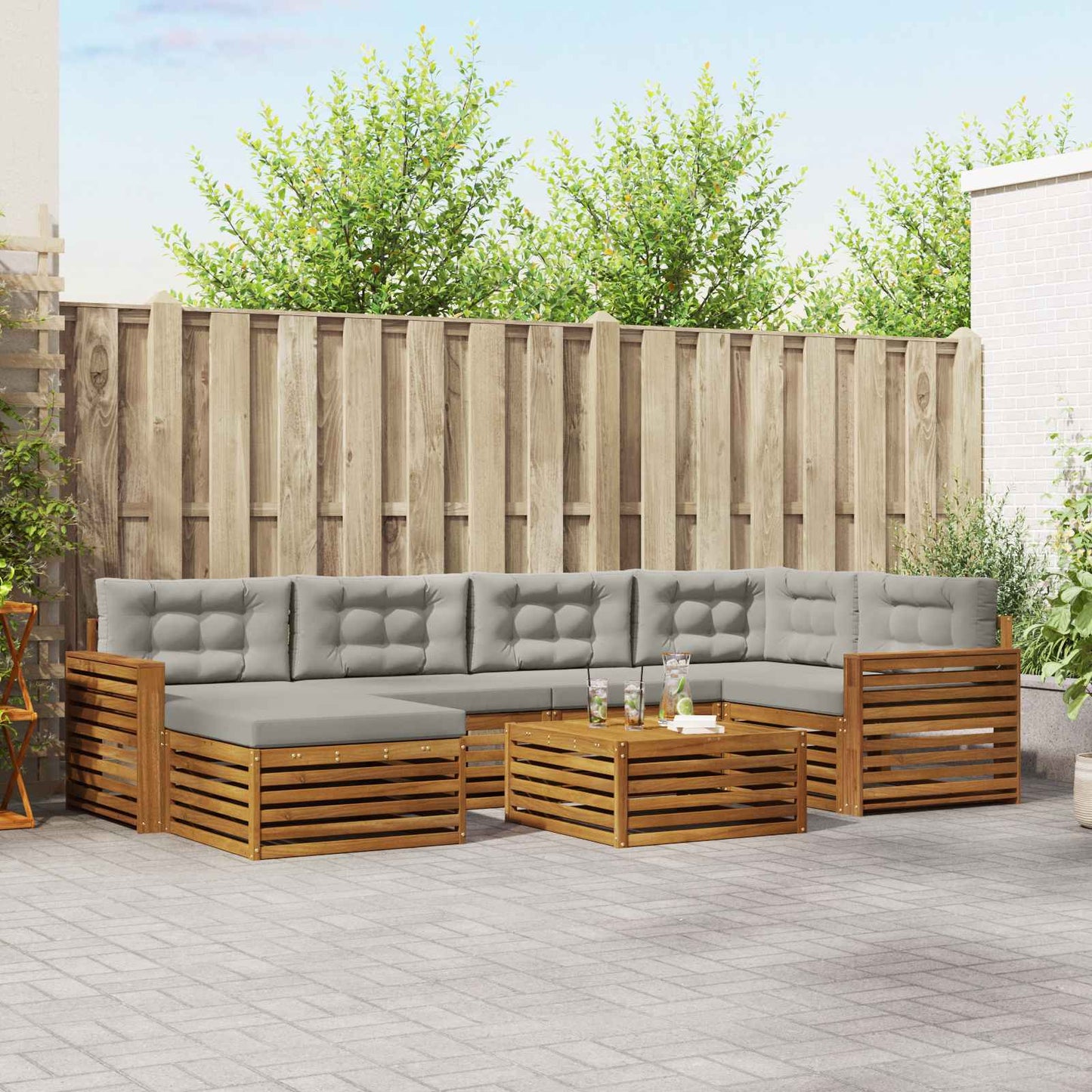 Outdoor-Sofagarnitur mit Kissen 7 pcs Natürlich und Hellgrau