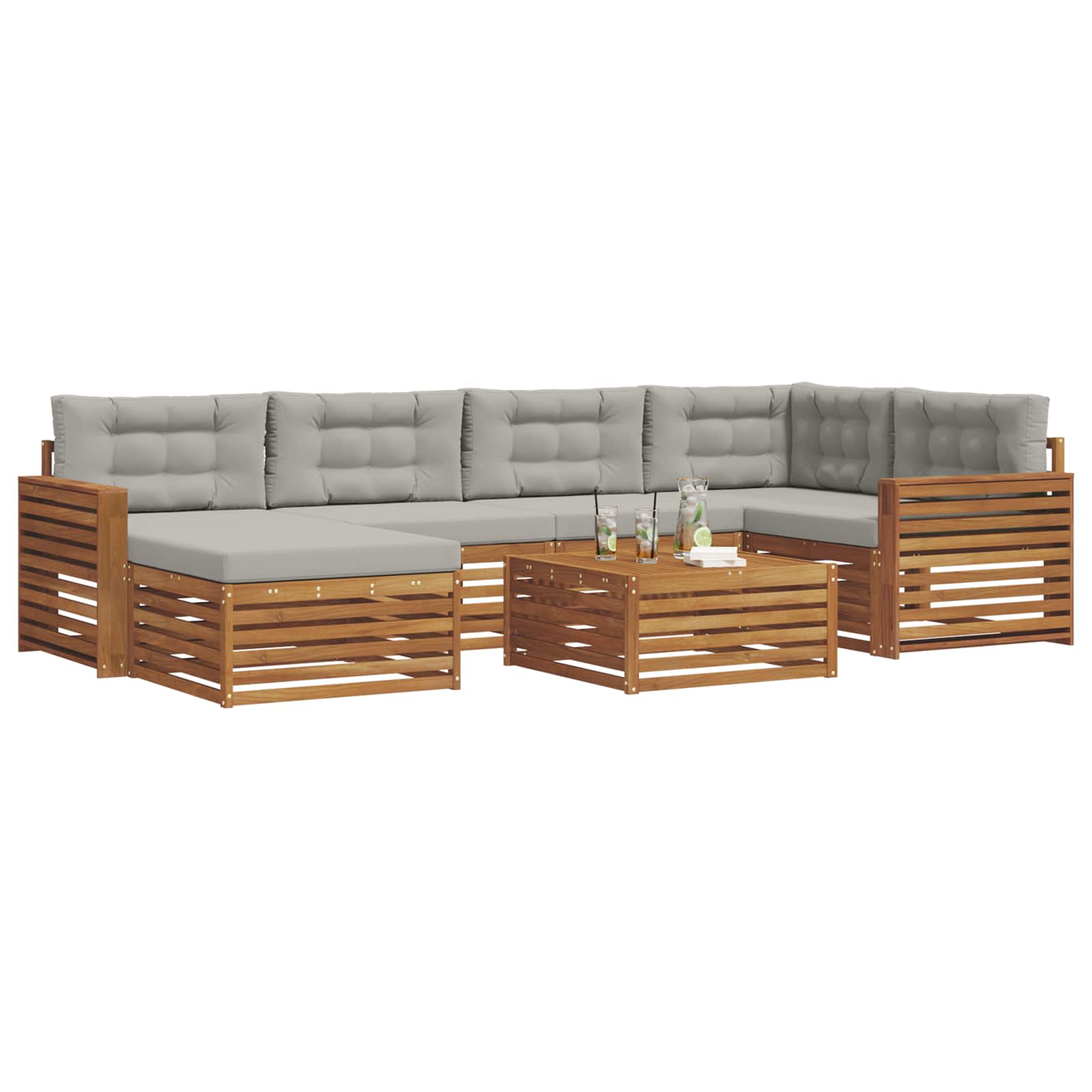 Outdoor-Sofagarnitur mit Kissen 7 pcs Natürlich und Hellgrau