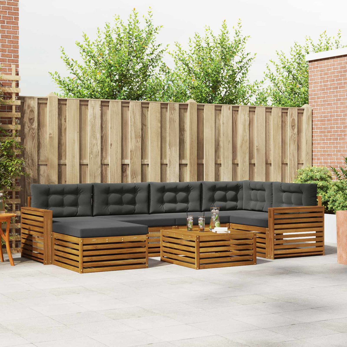 Outdoor-Sofagarnitur 7 stk. Natur und Anthrazit