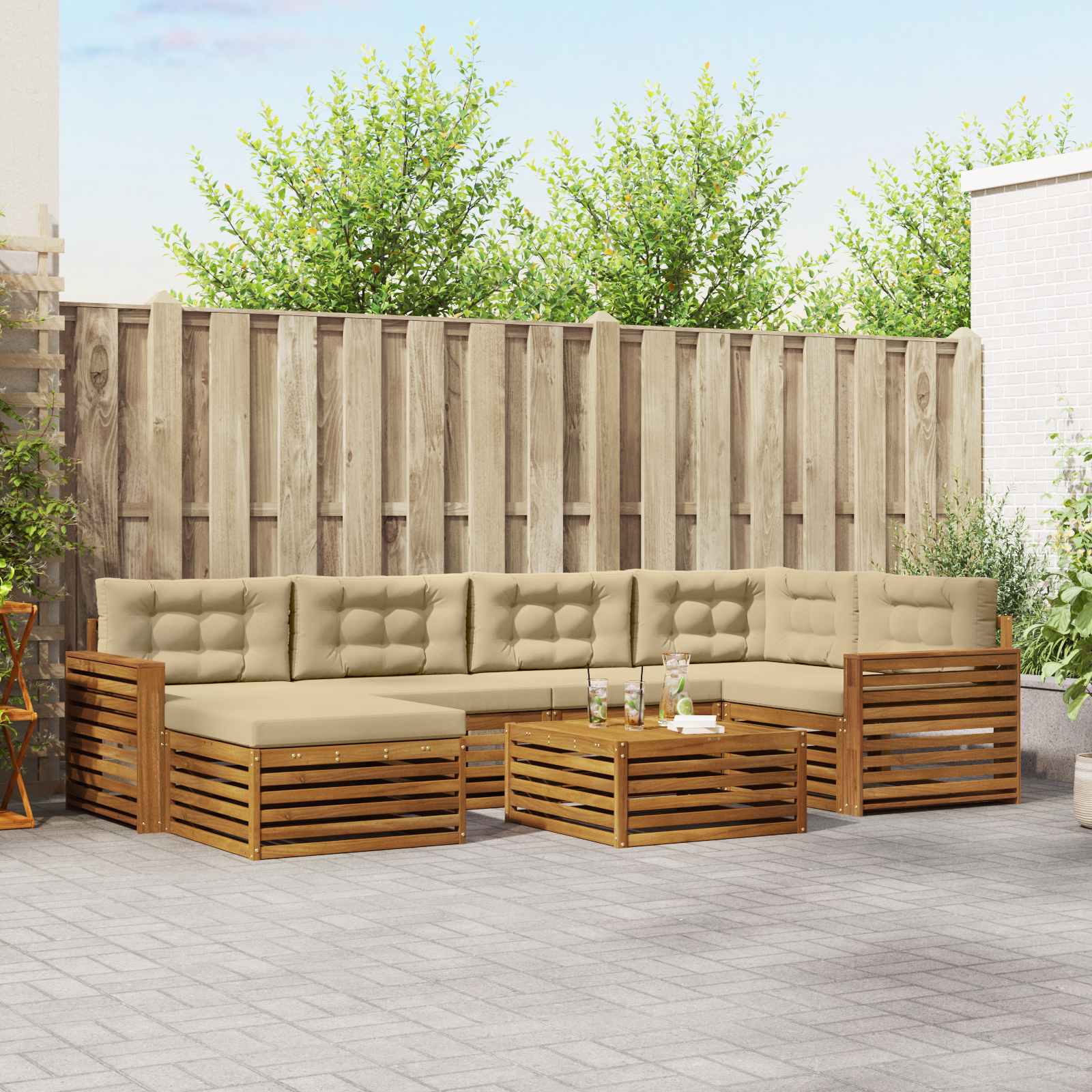 Outdoor-Sofagarnitur 7 stk. Natur und Beige