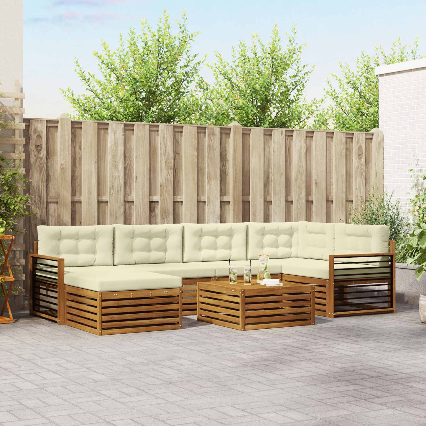 Outdoor-Sofagarnitur 7 stk. Natur und Creme