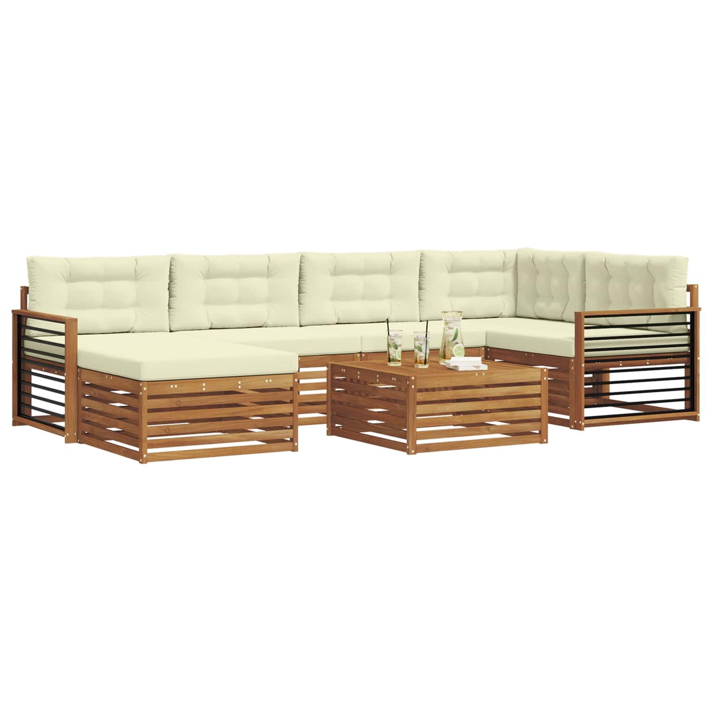 Outdoor-Sofagarnitur 7 stk. Natur und Creme