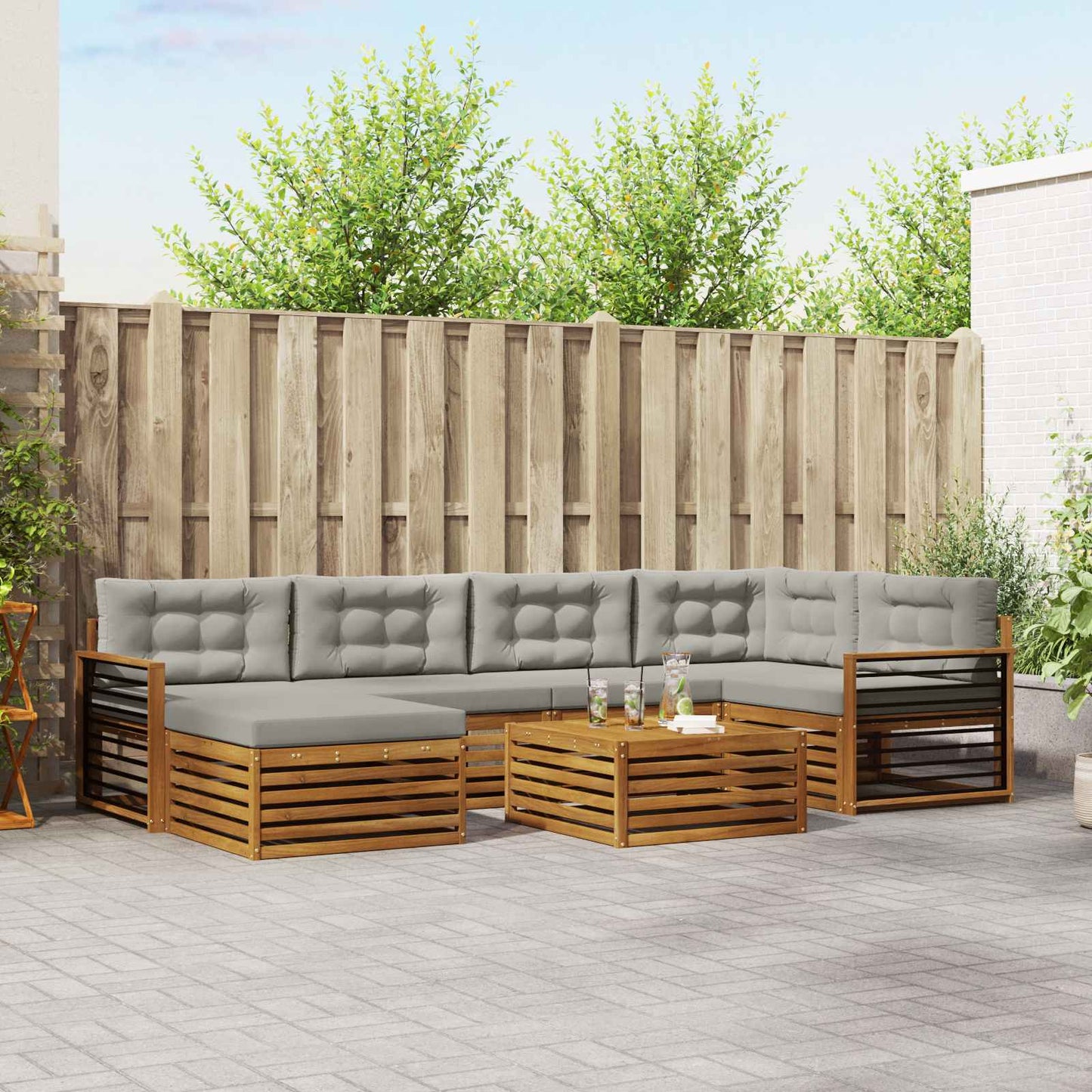 Outdoor-Sofagarnitur mit Kissen 7 pcs Natürlich und Hellgrau