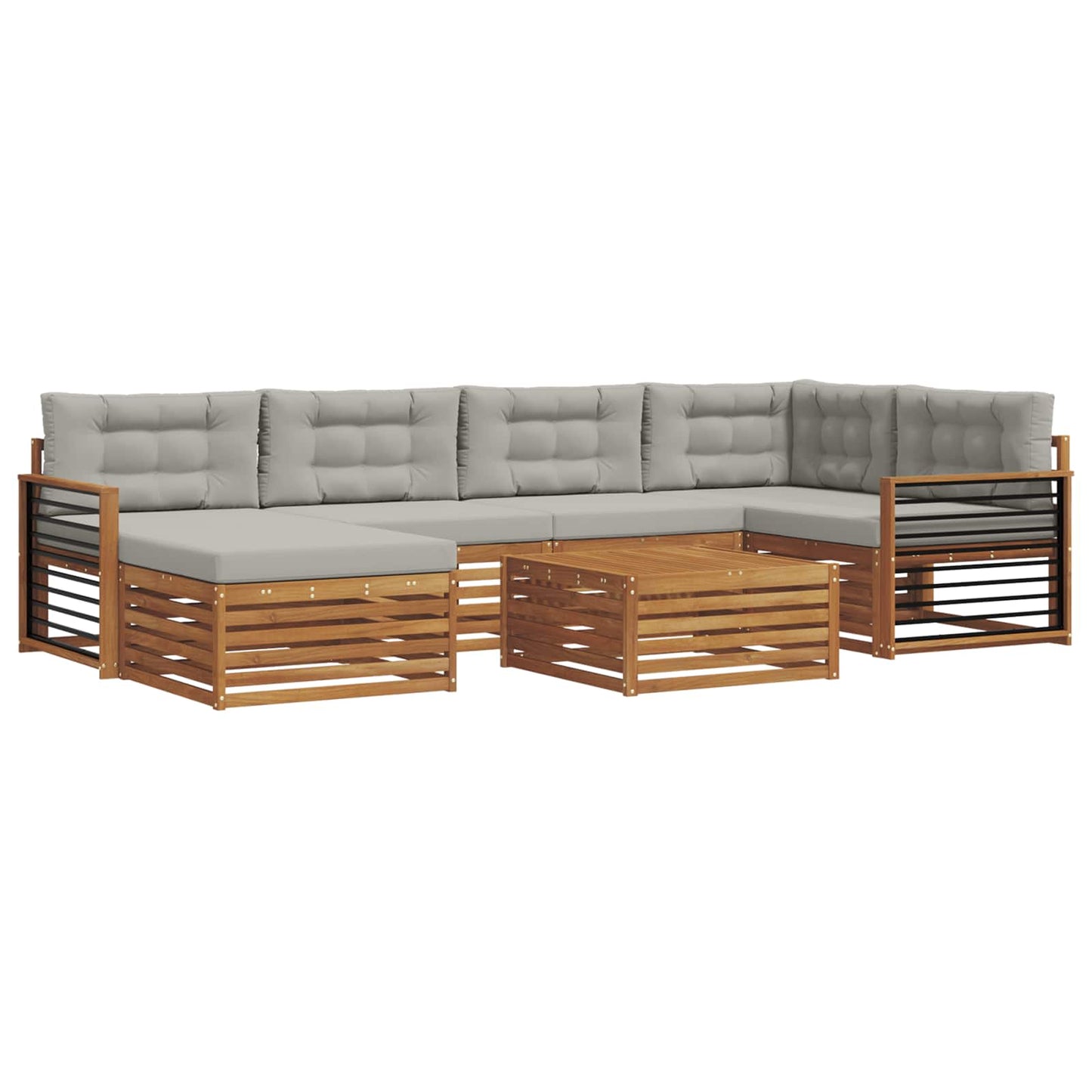 Outdoor-Sofagarnitur mit Kissen 7 pcs Natürlich und Hellgrau