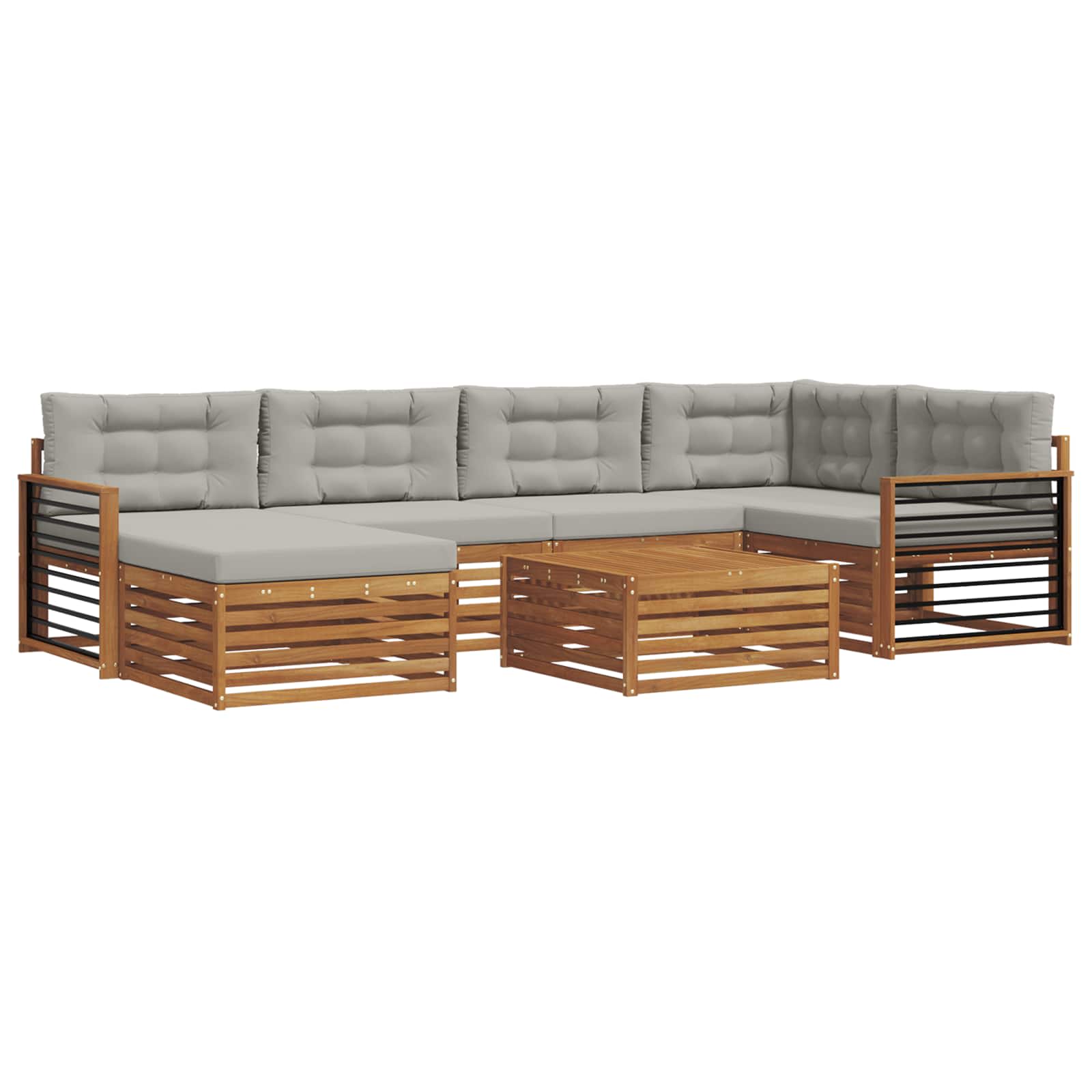 Outdoor-Sofagarnitur mit Kissen 7 pcs Natürlich und Hellgrau