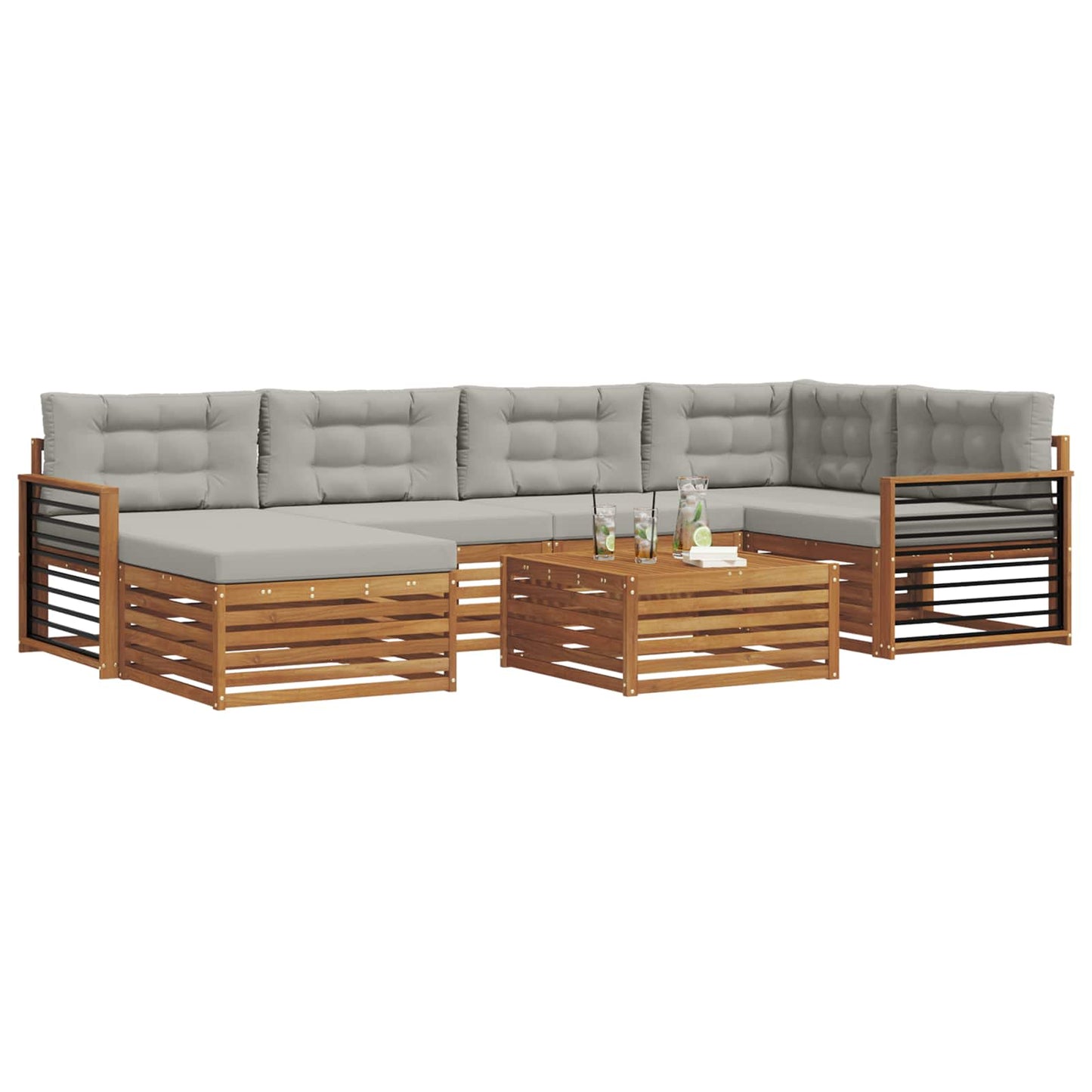 Outdoor-Sofagarnitur mit Kissen 7 pcs Natürlich und Hellgrau