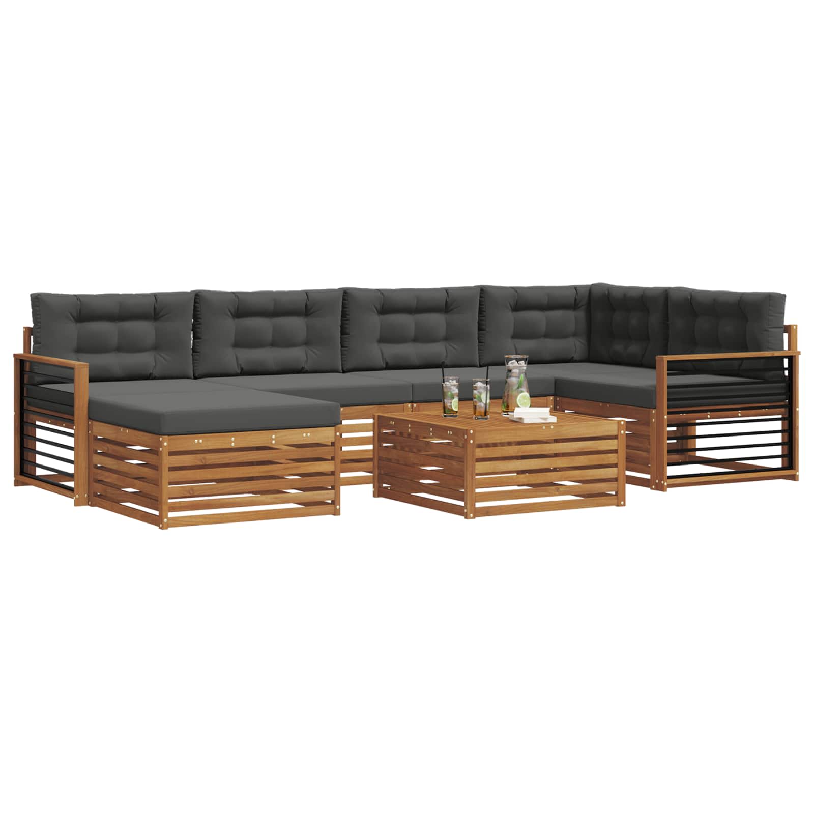 Outdoor-Sofagarnitur mit Kissen 7 pcs Natur und Anthrazit