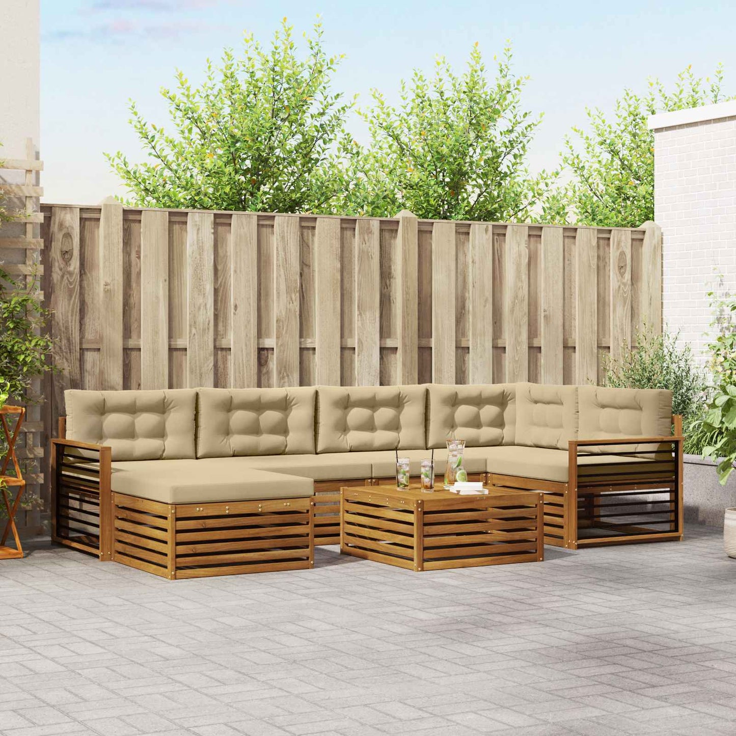 Outdoor-Sofagarnitur 7 stk. Natur und Beige