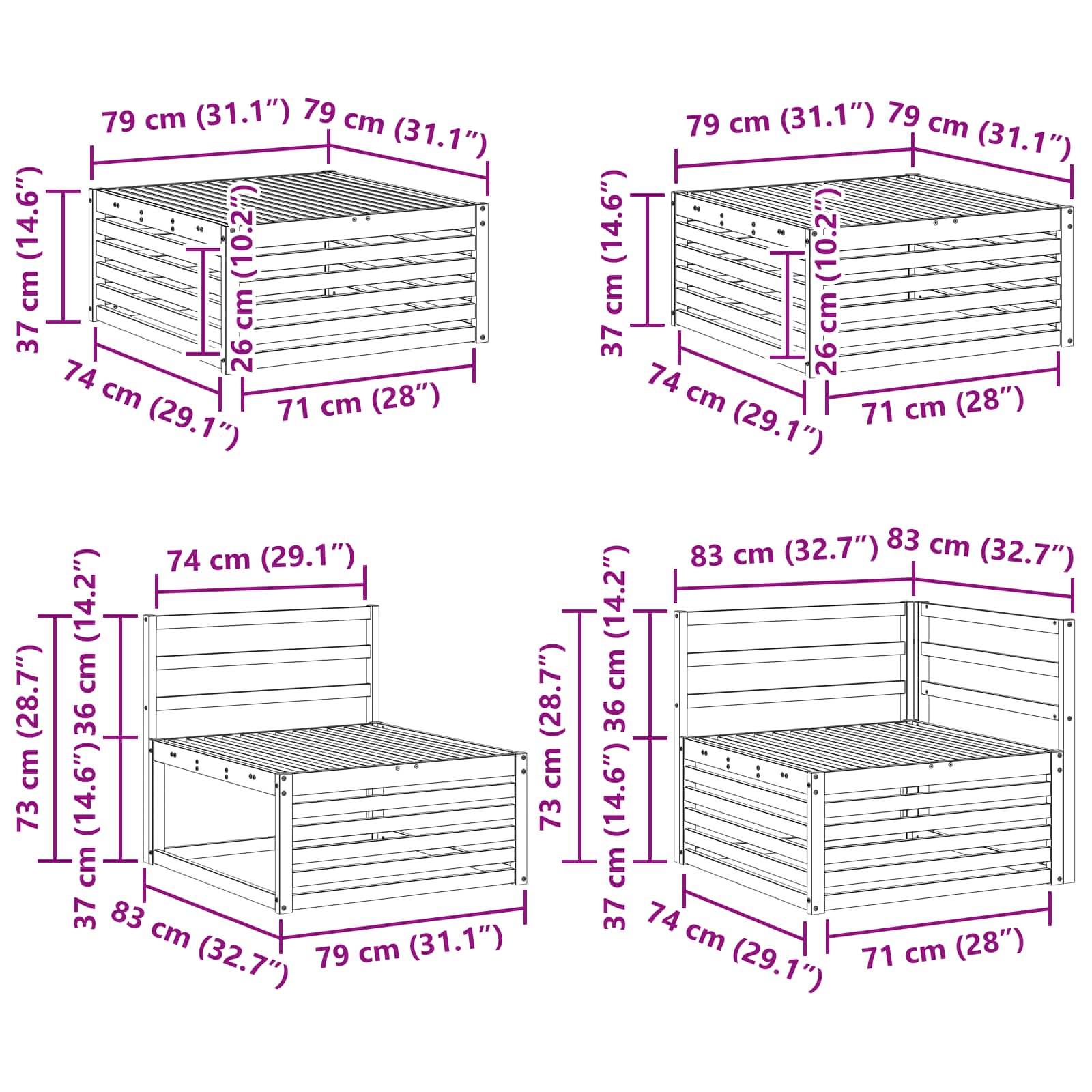 Outdoor-Sofagarnitur 7 pcs Natur Massivholz Akazie