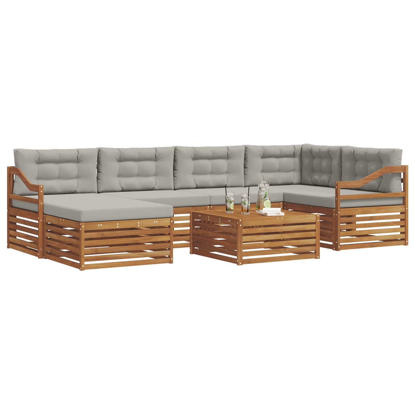 Outdoor-Sofagarnitur mit Kissen 7 pcs Natürlich und Hellgrau
