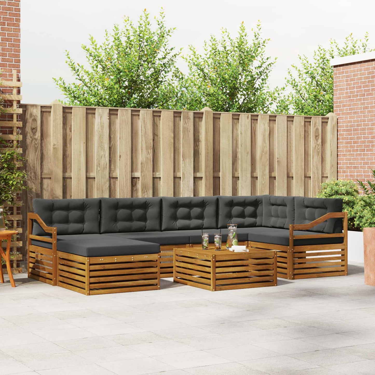 Outdoor-Sofagarnitur 7 stk. Natur und Anthrazit