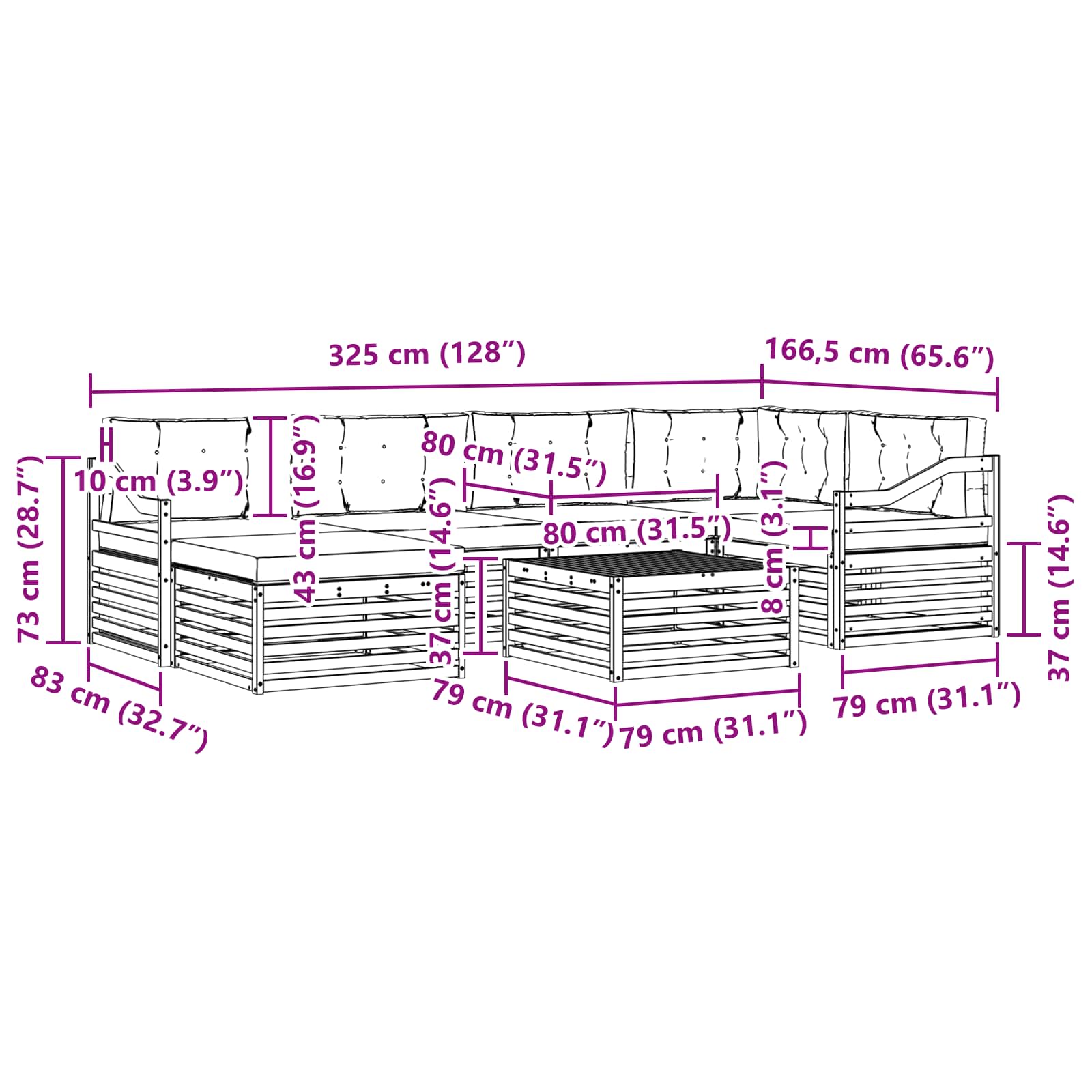 Outdoor-Sofagarnitur 7 stk. Natur und Anthrazit