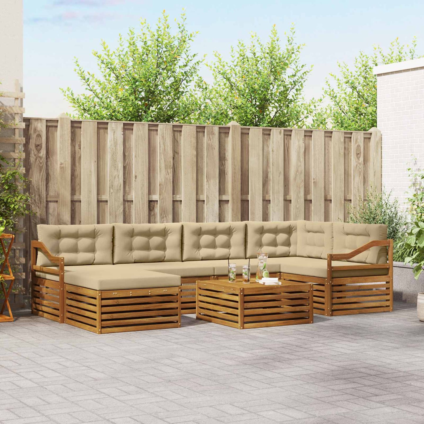 Outdoor-Sofagarnitur 7 stk. Natur und Beige