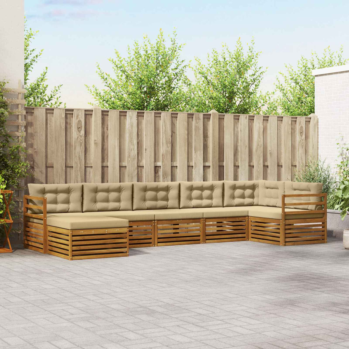 Outdoor-Sofagarnitur 7 stk. Natur und Beige