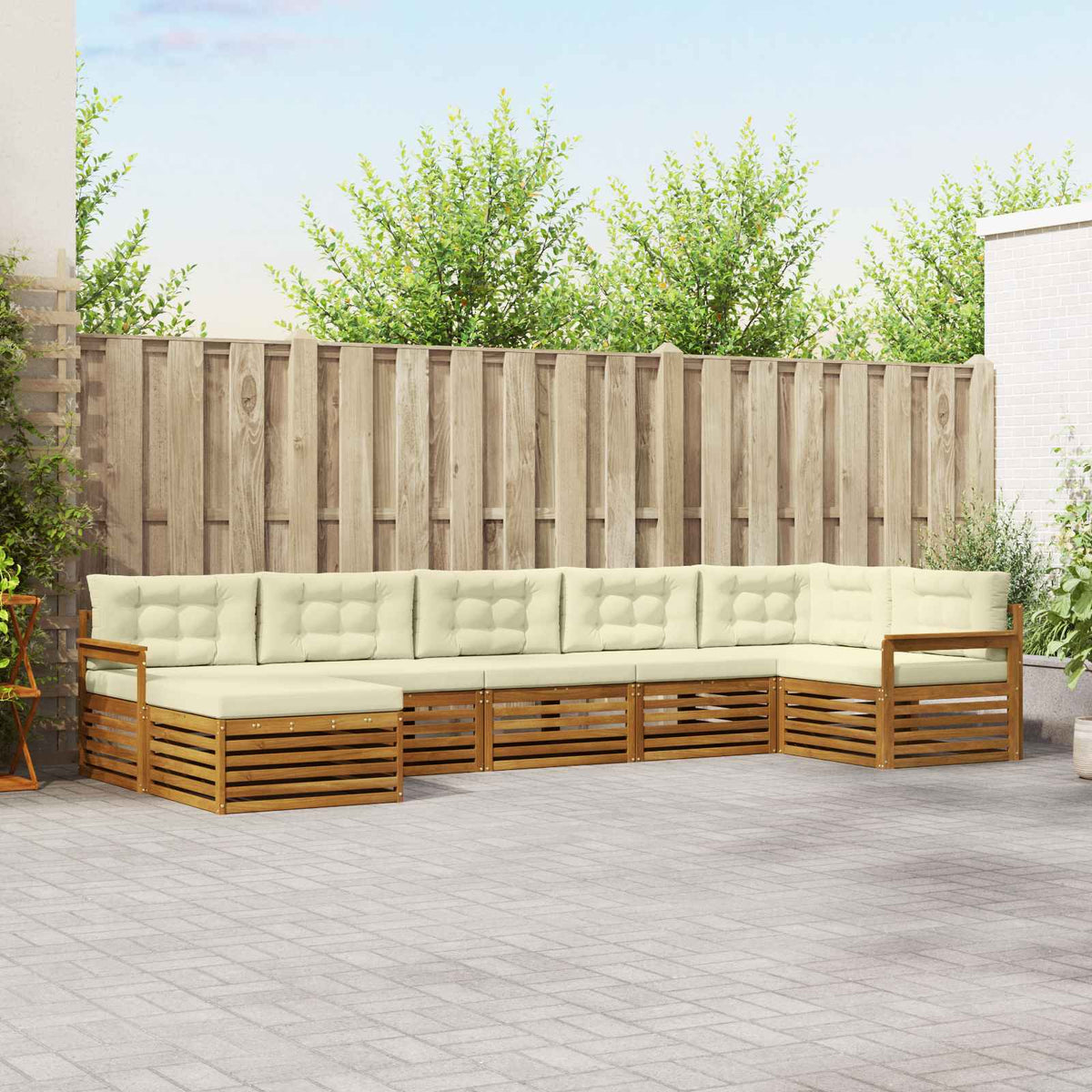 Outdoor-Sofagarnitur 7 stk. Natur und Creme