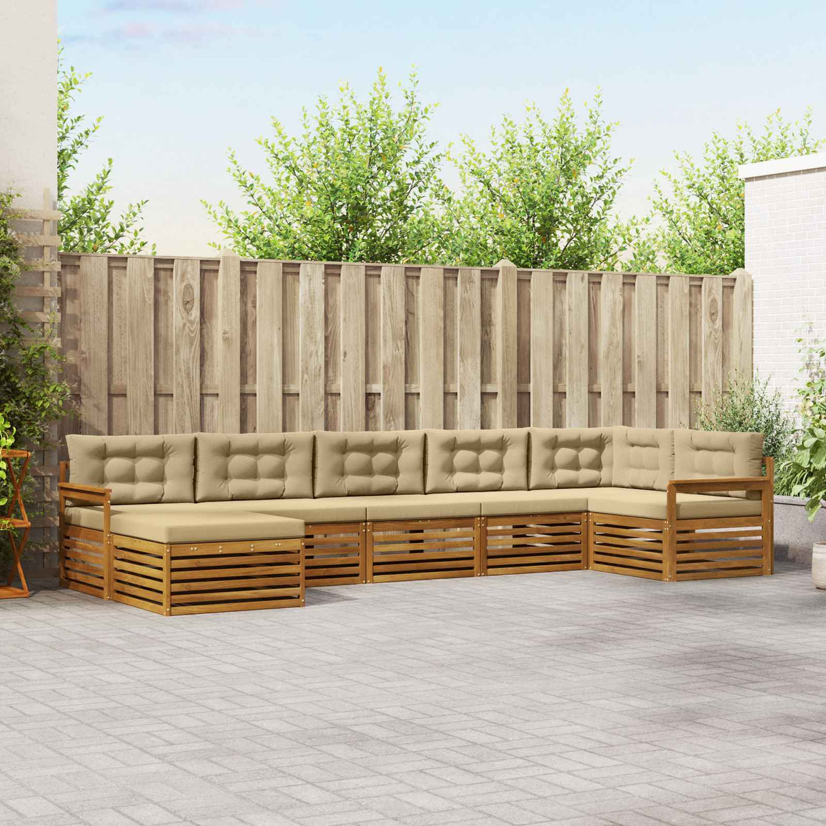 Outdoor-Sofagarnitur 7 stk. Natur und Beige