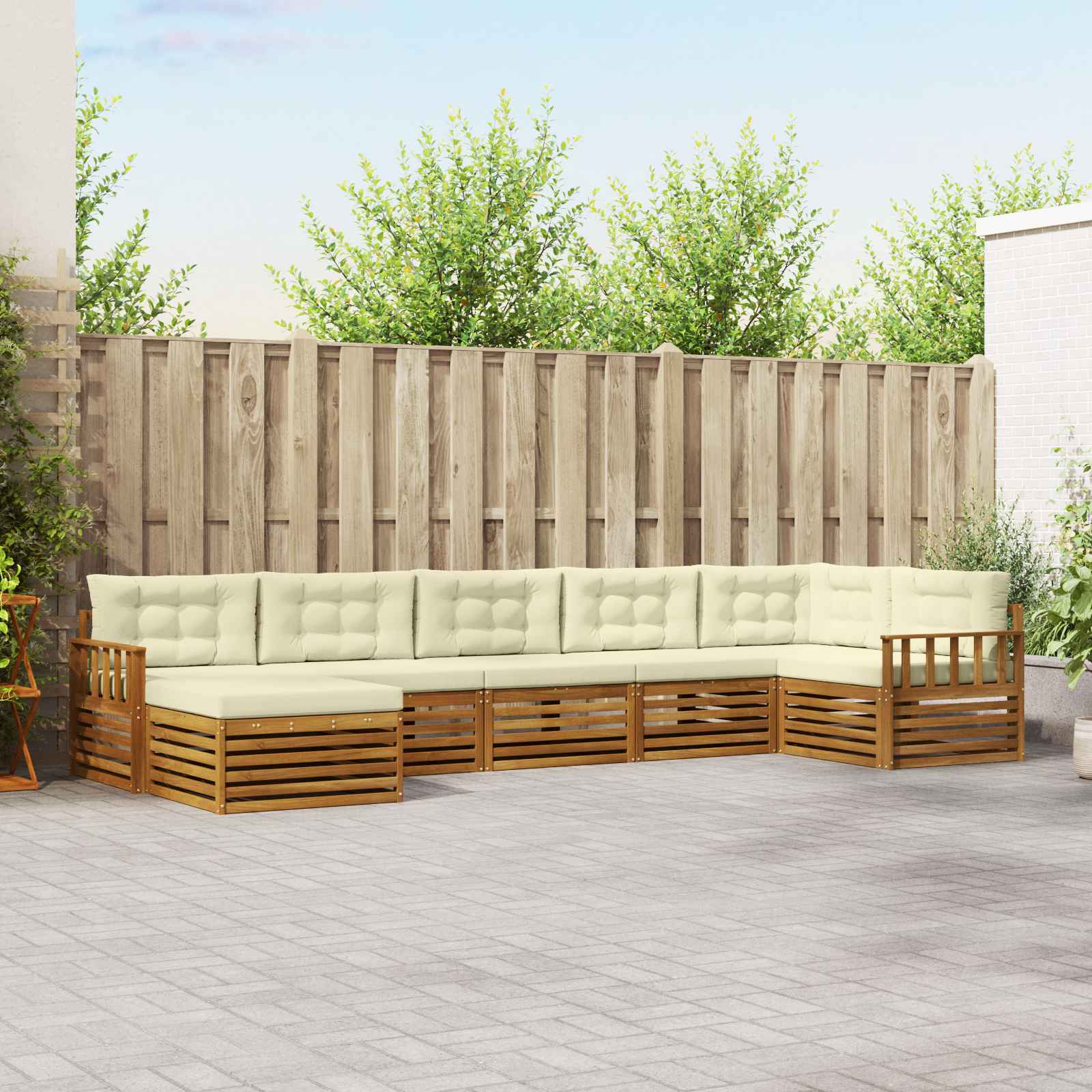 Outdoor-Sofagarnitur mit Kissen 7 pcs Natur und Creme